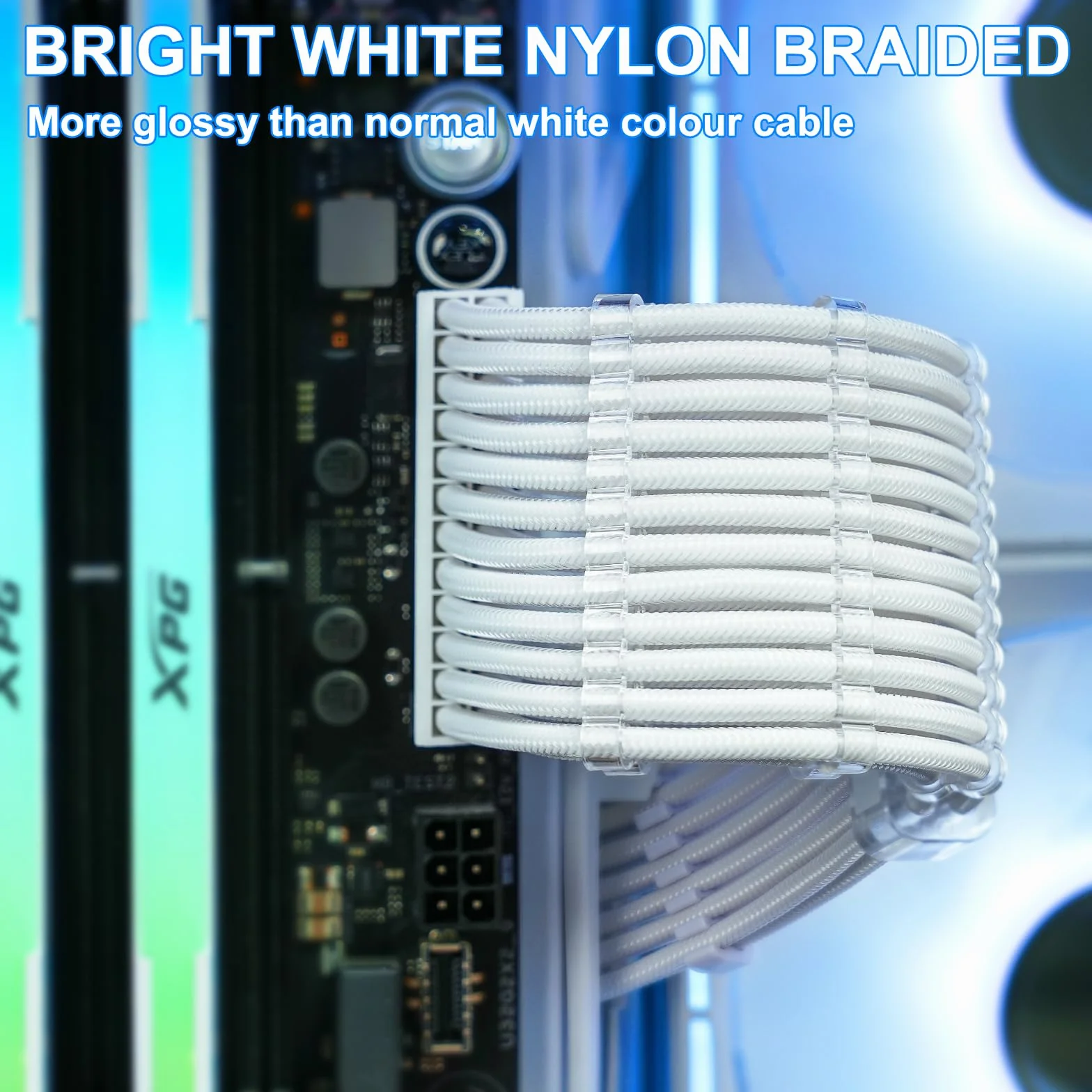 Sirlyr Perłowy biały zestaw przedłużaczy PSU, niestandardowy kabel zasilający z tuleją do PC Build 16AWG 24Pin ATX /8 (4+4) Pin EPS CPU kabel / 8 (6+2) Pin PCI-E GPU kable 6 szt. z kablem w zestawie