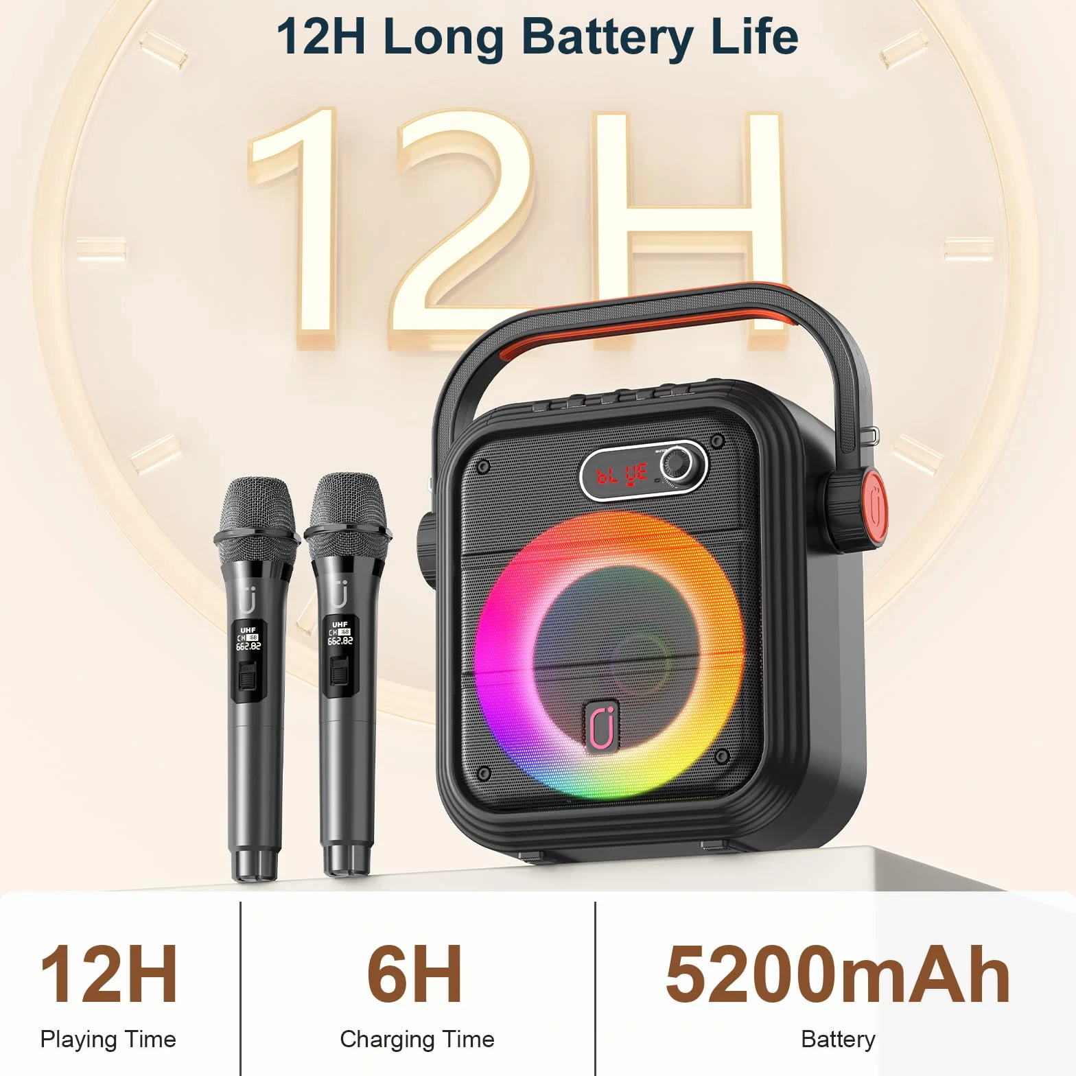 JYX 66PRO Maszyna do karaoke z 2 mikrofonami bezprzewodowymi, system PA z wysokimi i basami, przenośny głośnik Bluetooth ze światłem RGB, obsługuje transmisję na żywo/monitoring, nadaje się dla