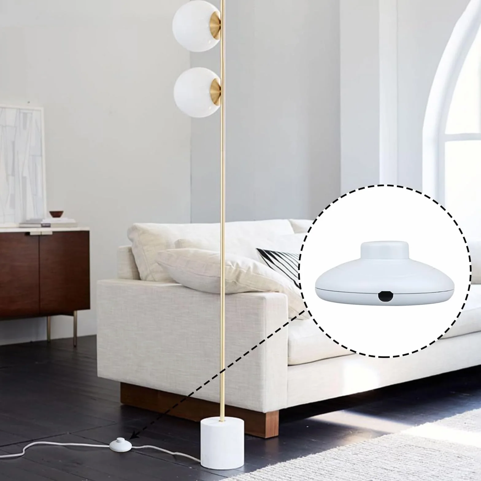 Powice Włącznik nożny, okrągły, biały, 3 A, 250 V, lampa stojąca, przełącznik pedału