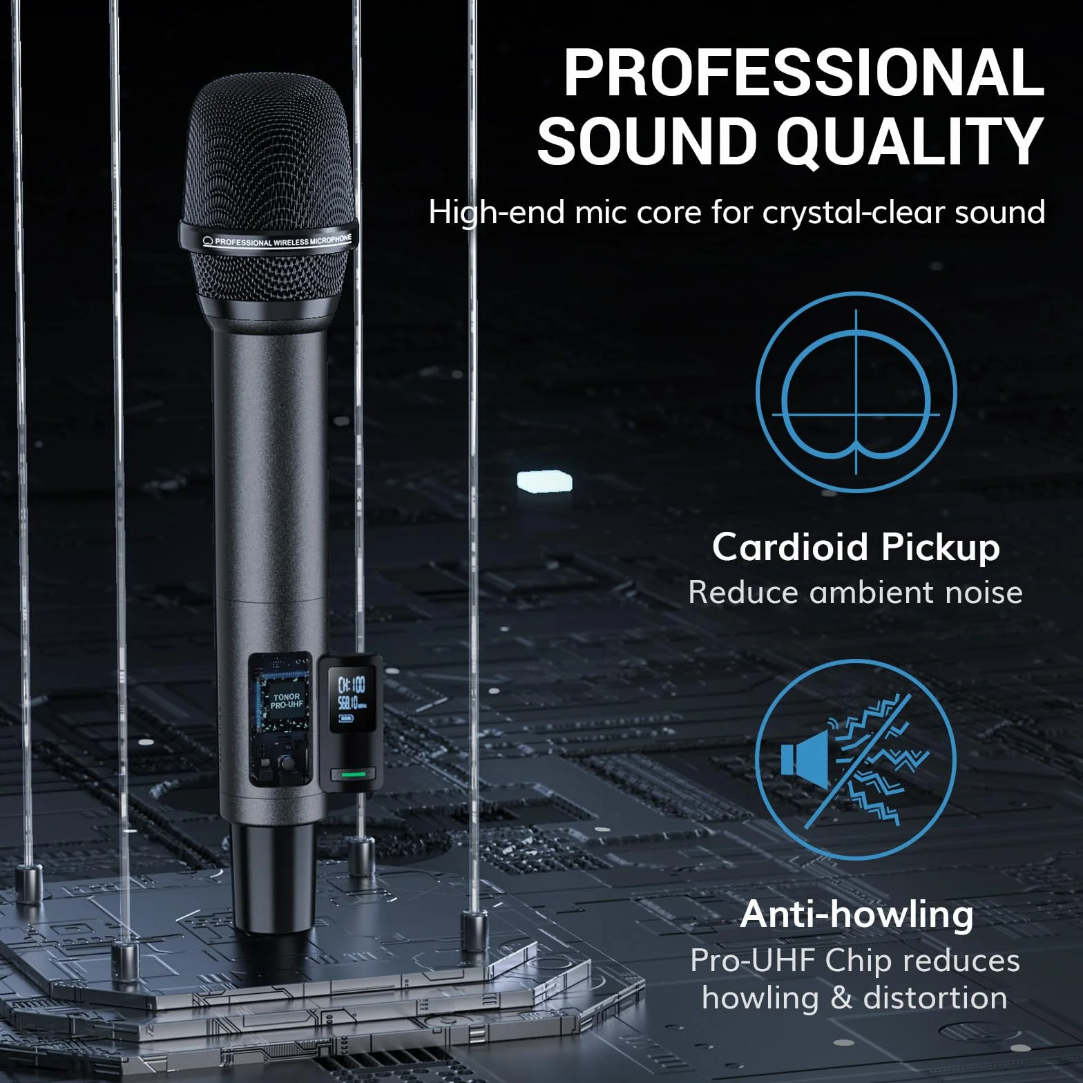 TONOR Bezprzewodowy System Mikrofon Ręczny Inalambrico, Zasięg UHF 80m, 2 * 100 Mikrofony Stabilną Transmisją Karaoke, Slub, Impreza, Kościół, Czytanie, Regulowana Głośność, Szybkie Wyciszenie, TW520
