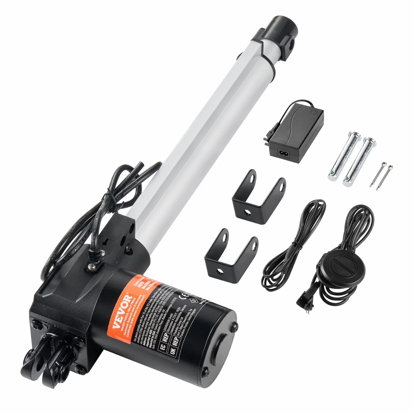 VEVOR Zestaw napędu liniowego, napęd liniowy 250 mm, 25 mm/s, 24 V, 220 lbs/1000 N, napęd liniowy do podnoszenia telewizora/stołu/sofy, stopień ochrony IP44 – zasilacz sieciowy, w zestawie