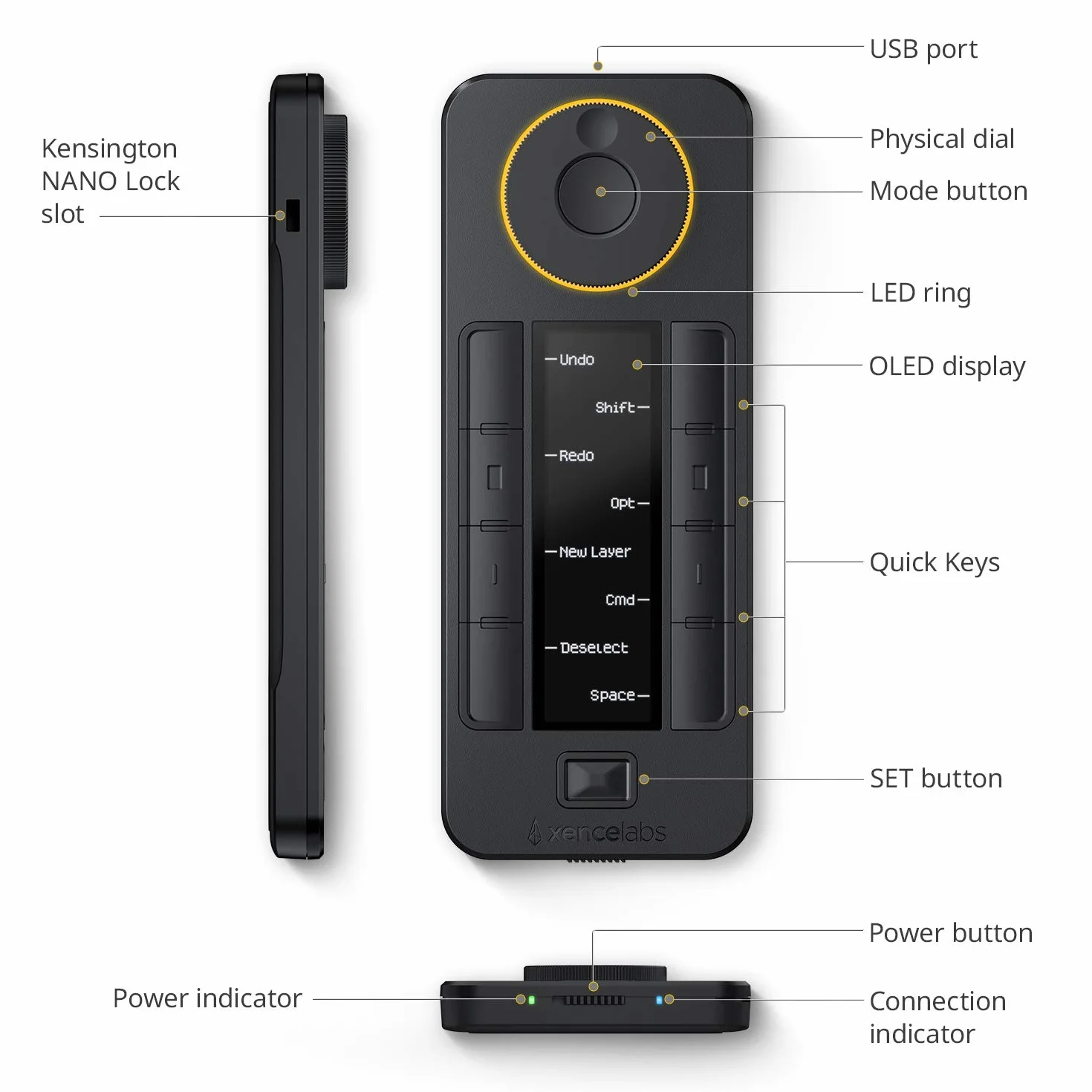 XENCELABS Quick Keys, pilot z 40 konfigurowalnymi klawiszami skrótów, programowalna jedną ręką klawiatura skrótów z wyświetlaczem OLED, bezprzewodowy kontroler klawiszowy do wyświetlacza tabletu do rysowania/pióra, czarny