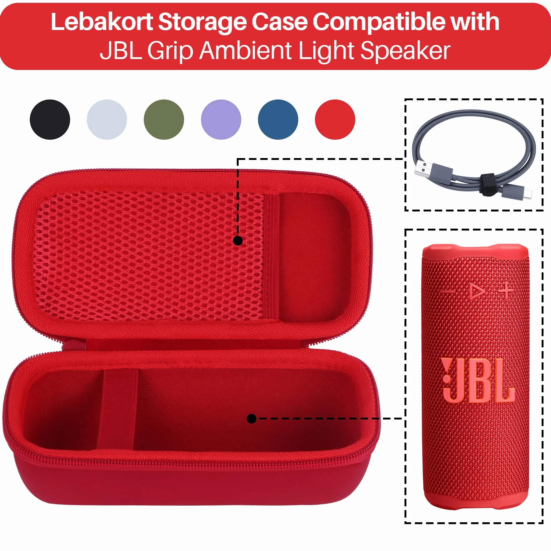 Lebakort Twarda torba etui pokrowiec do JBL Grip kompaktowy głośnik (czerwony)