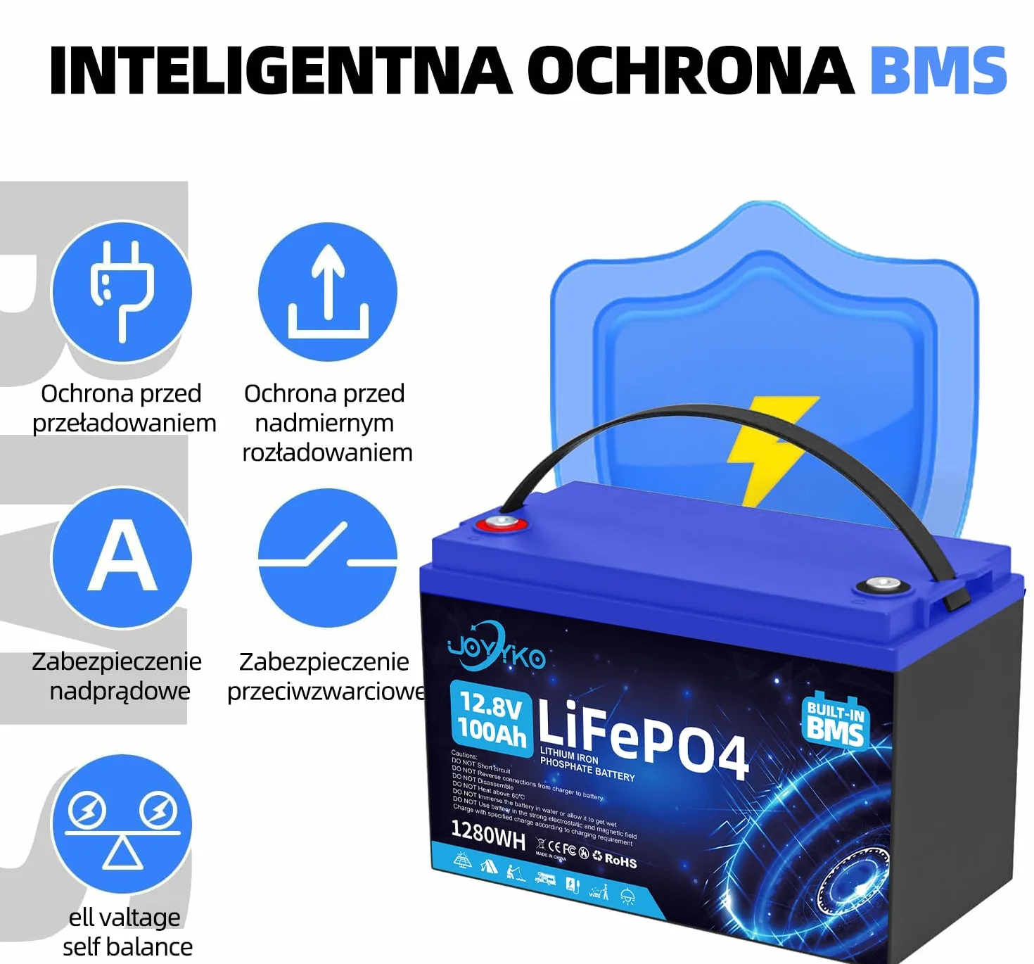 12V 100Ah Bateria LiFePO4, Bateria Litowa LiFePO4 z Krioprotekcją, 15000 Cykli, Akumulator Ochroną BMS LiFEPO4 Odpowiedni do Silników Trolingowych, Łodzi, Domowych Systemów Energii Magazynowania