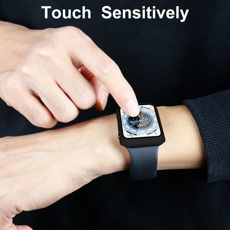 OFFCUP Etui z osłoną ekranu, 2 szt. twarde etui zaprojektowane do Apple Watch Series 4/5/6/SE 40 mm z osłoną ekranu ze szkła hartowanego, wbudowana folia ze szkła hartowanego, wysoka czułość (czarne)