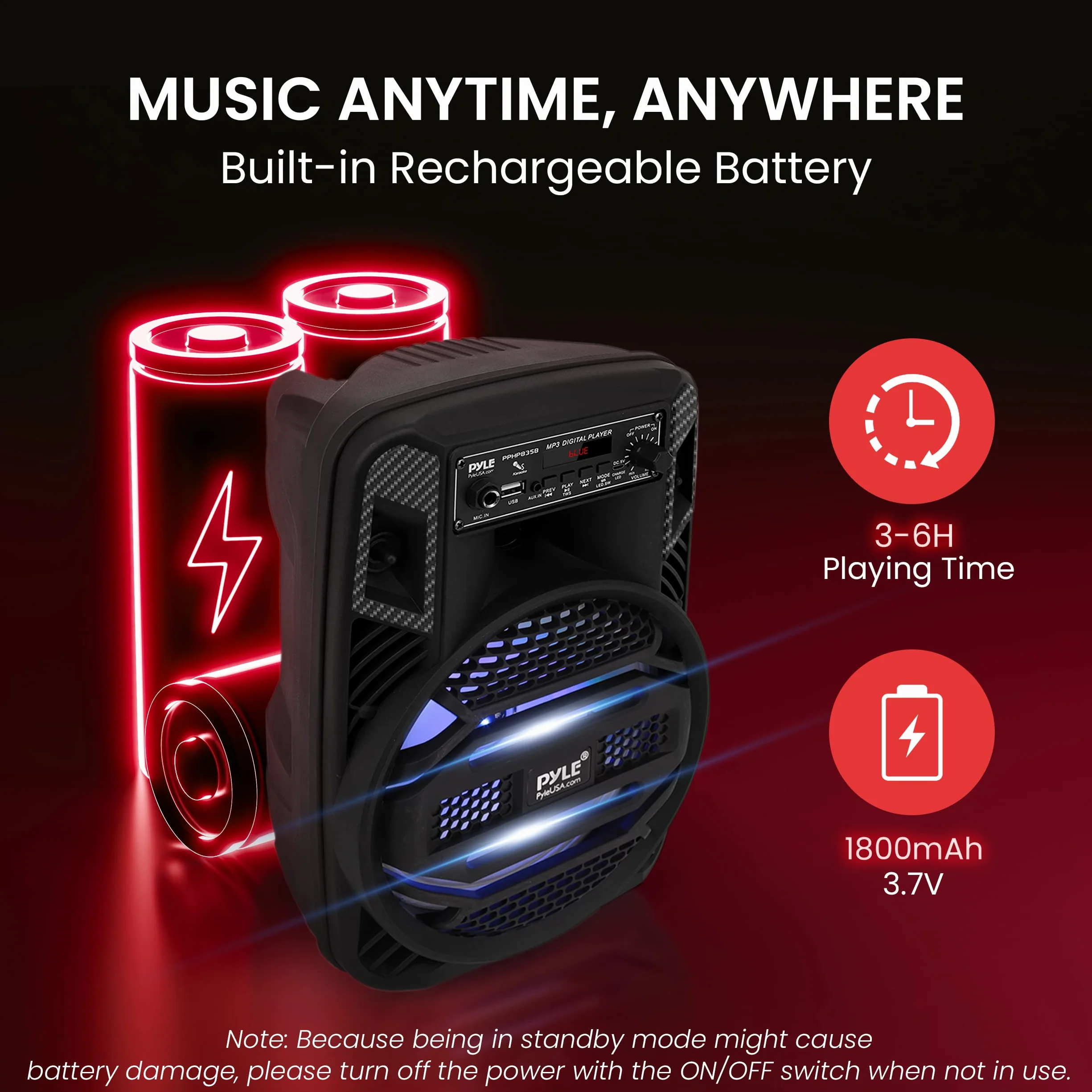 Pyle Przenośny system głośników Bluetooth PA 300 W 8-calowy subwoofer 2.5 cm głośnik wysokotonowy