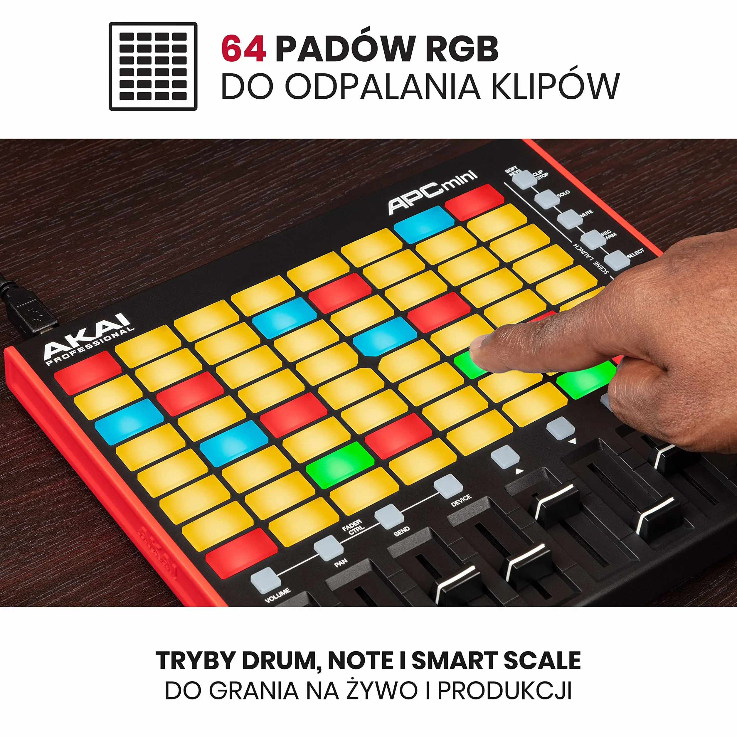 Akai Professional APC Mini MK2 - Kontroler USB MIDI z 64 Padami RGB do Odpalania Klipów w Ableton Live Lite z Trybem Drum/Note Mode i Mikserem MIDI