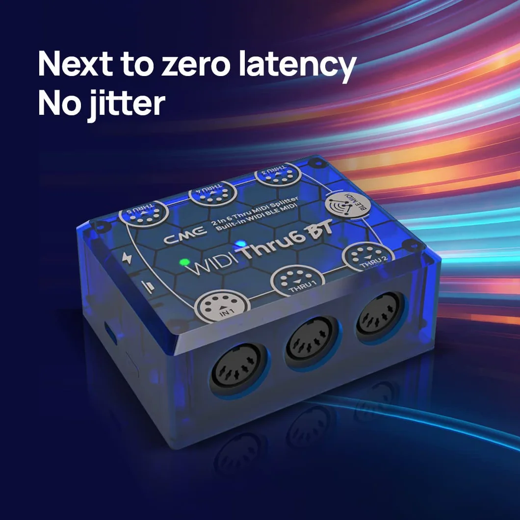 CME WIDI Thru6 BT – MIDI Thru 2-Wejścia/6-Wyjść z 5-Pin DIN i Bluetooth – Szybka Transmisja Wszystkich Danych MIDI