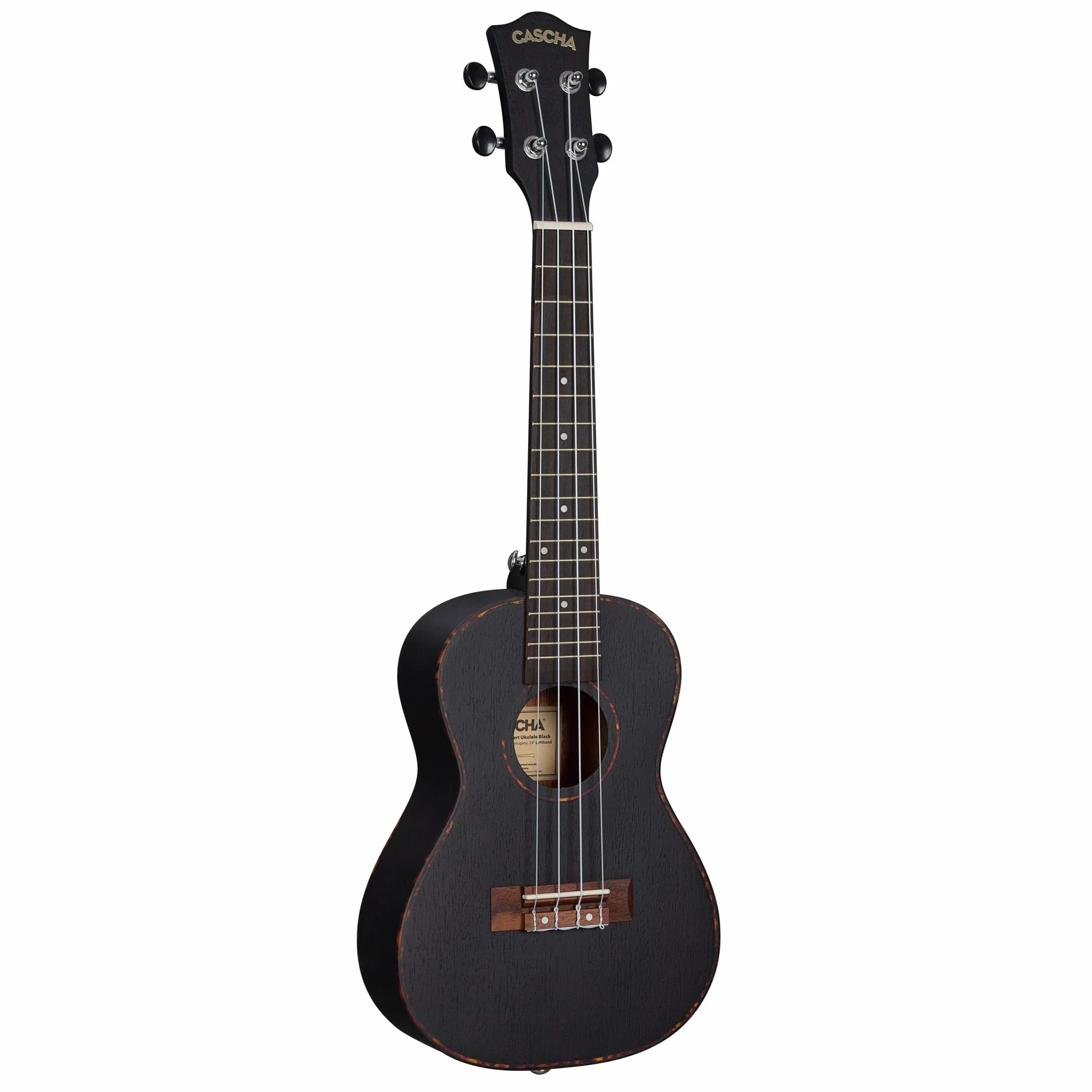 Cascha Koncert Mahogany Black Ukulele, Zestaw Startowy, 3 Kolorowe Etui na Kostki, Premium, Czarny, Mała Gitara Hawajska dla Początkujących i Zaawansowanych