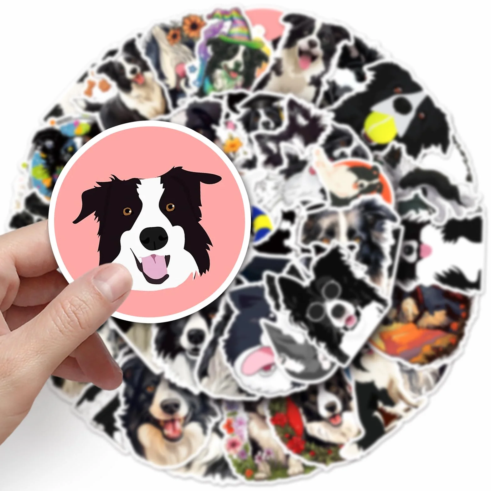 Border Collie Wodoodporne winylowe naklejki dla psów, zestaw 50 szt., urocze naklejki dla szczeniaka na laptopa, butelkę z wodą, etui na telefon, bagaż, album do scrapbookingu, prezenty dla miłośników