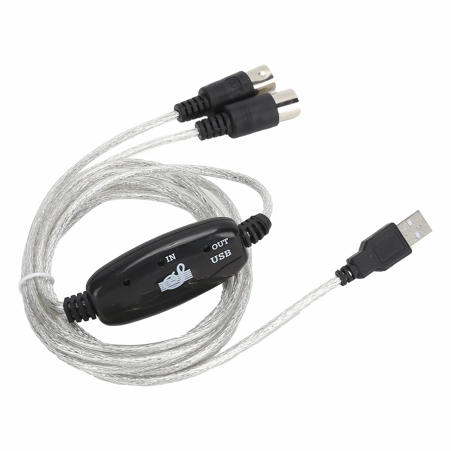 Fdit Uniwersalny kabel MIDI na USB, 2 m, do klawiatury i syntezatorów, 5-pinowy interfejs MIDI, bez napędu, wskaźnik wejścia i wyjścia, łączy elektroniczne instrumenty muzyczne z komputerami