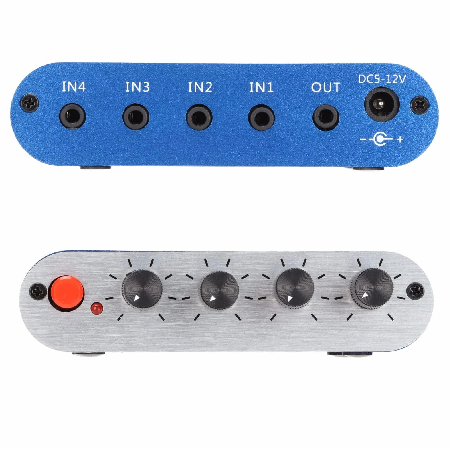 Mikser Stereofoniczny 4-kanałowy Mini, 4 w 1 Wyjście Regulacja Głośności 3,5 mm