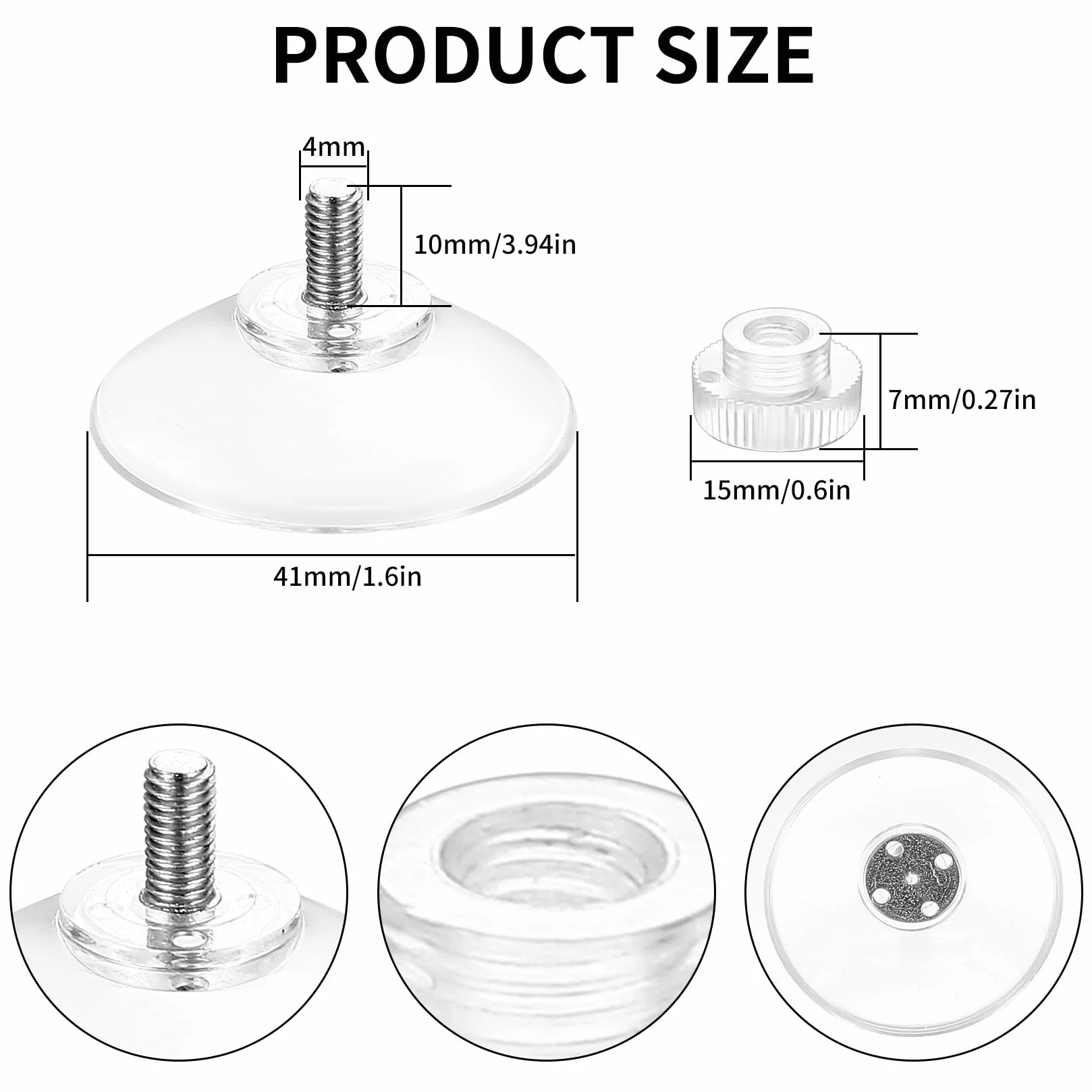 15 sztuk Przyssawka z gwintem, Przyssawki do okien, Mocne przyssawki z gwintem, Ø Średnica 40mm Przezroczyste przyciski przyssawkowe z nakrętką z moletowaniem do okien samochodowych, dekoracji, mocne