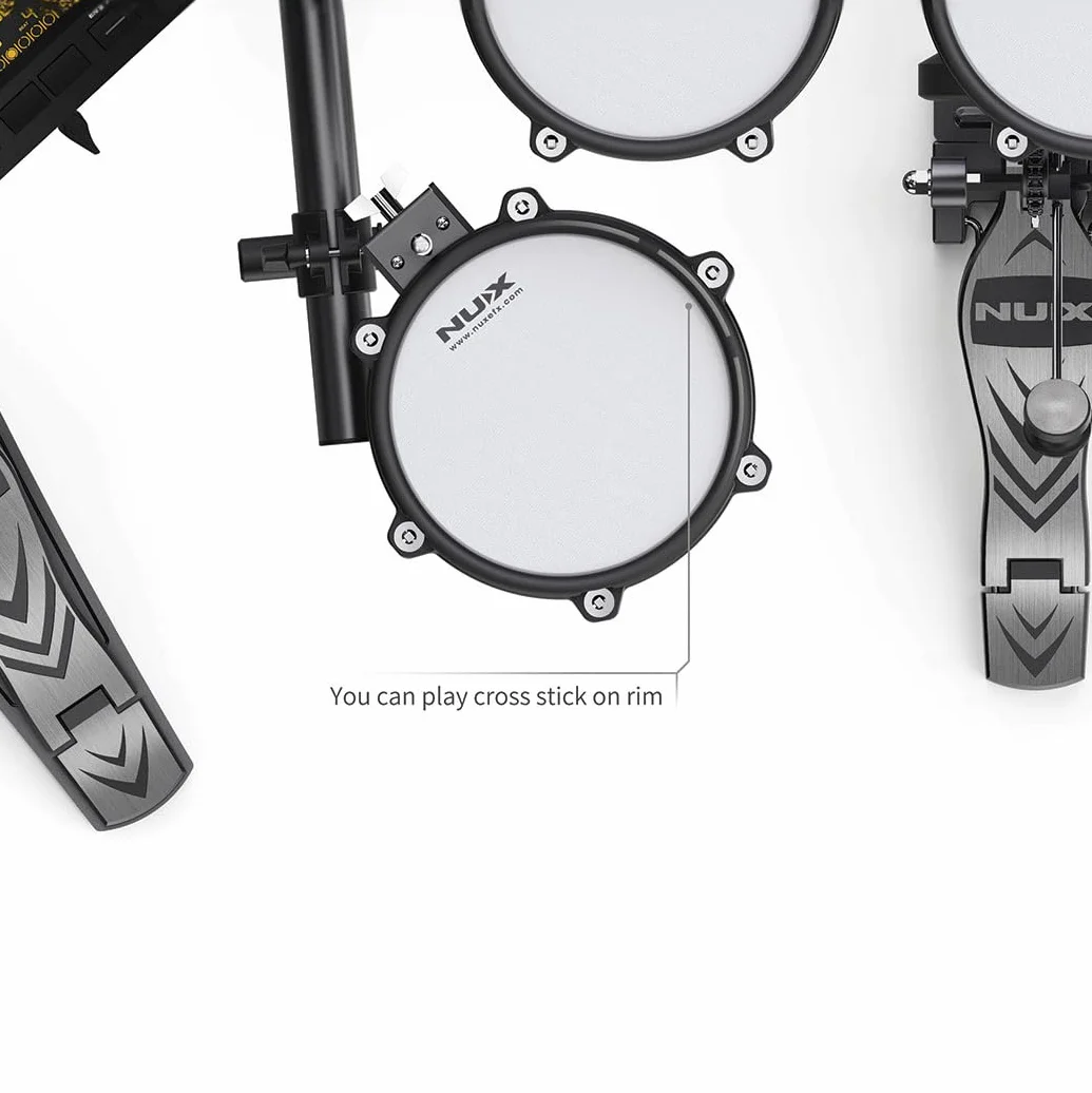 NUX DM-210 cyfrowy zestaw perkusyjny, cyfrowy zestaw perkusyjny z głowicami z siateczki (technologia Dual-Trigring, Aux-In, Bluetooth, funkcja Coach, port USB do MIDI i SoundLibrary, wyjście