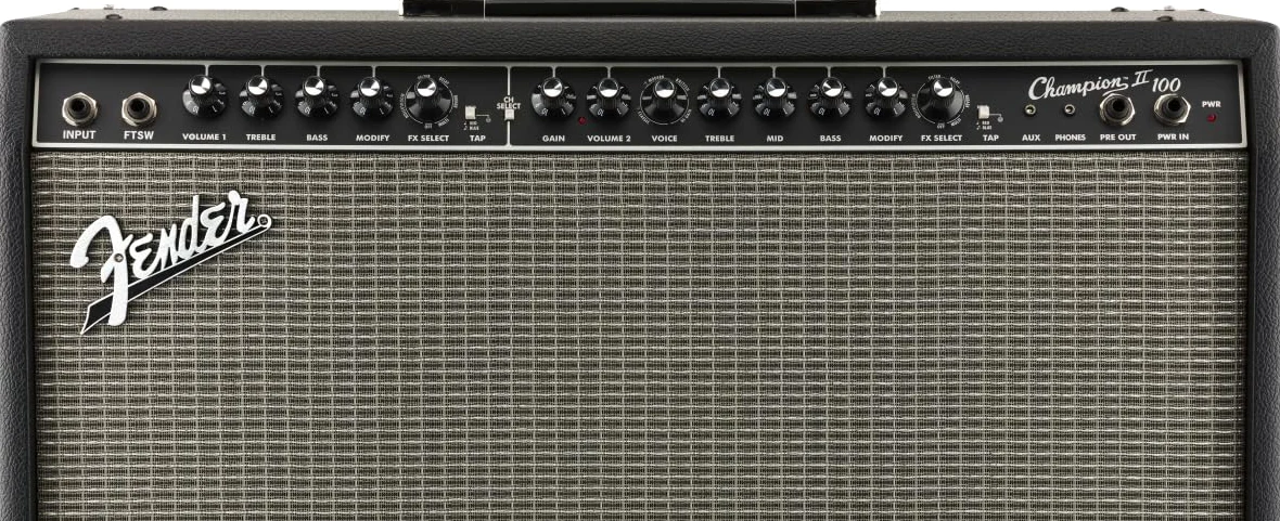 Fender Champion II 100, Combo Guitar Amp, 100 W, odpowiedni do gitary elektrycznej, większej mocy, ulepszonych efektów i modeli wzmacniacza, czarny/srebrny