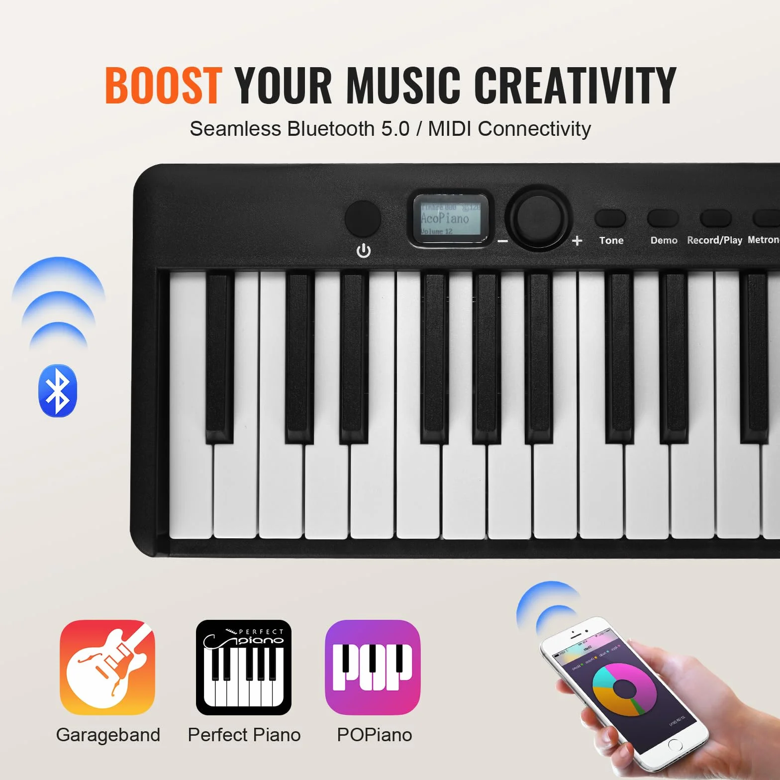 VEVOR 88 składanych klawiszy klawiatury fortepianu, Bluetooth i MIDI, cyfrowe pianino z podstawką na Sustain czułe na dotyk przyciski torby, akumulator dla początkujących nastolatków dorosłych,