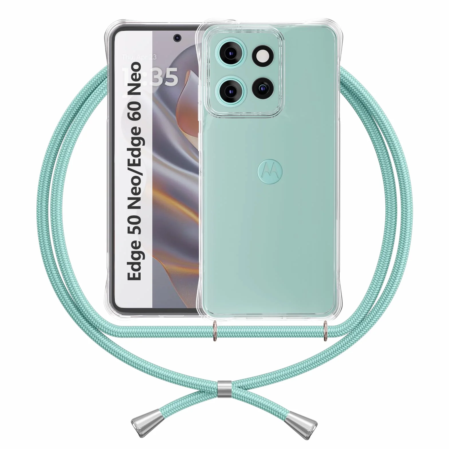 Etui na długim pasku, kompatybilne z Motorola Edge 60 Neo/Edge 50 Neo, przezroczyste, silikonowe, ochronne, odporne na wstrząsy, odporne na zarysowania, przezroczyste, z tworzywa TPU, zielone