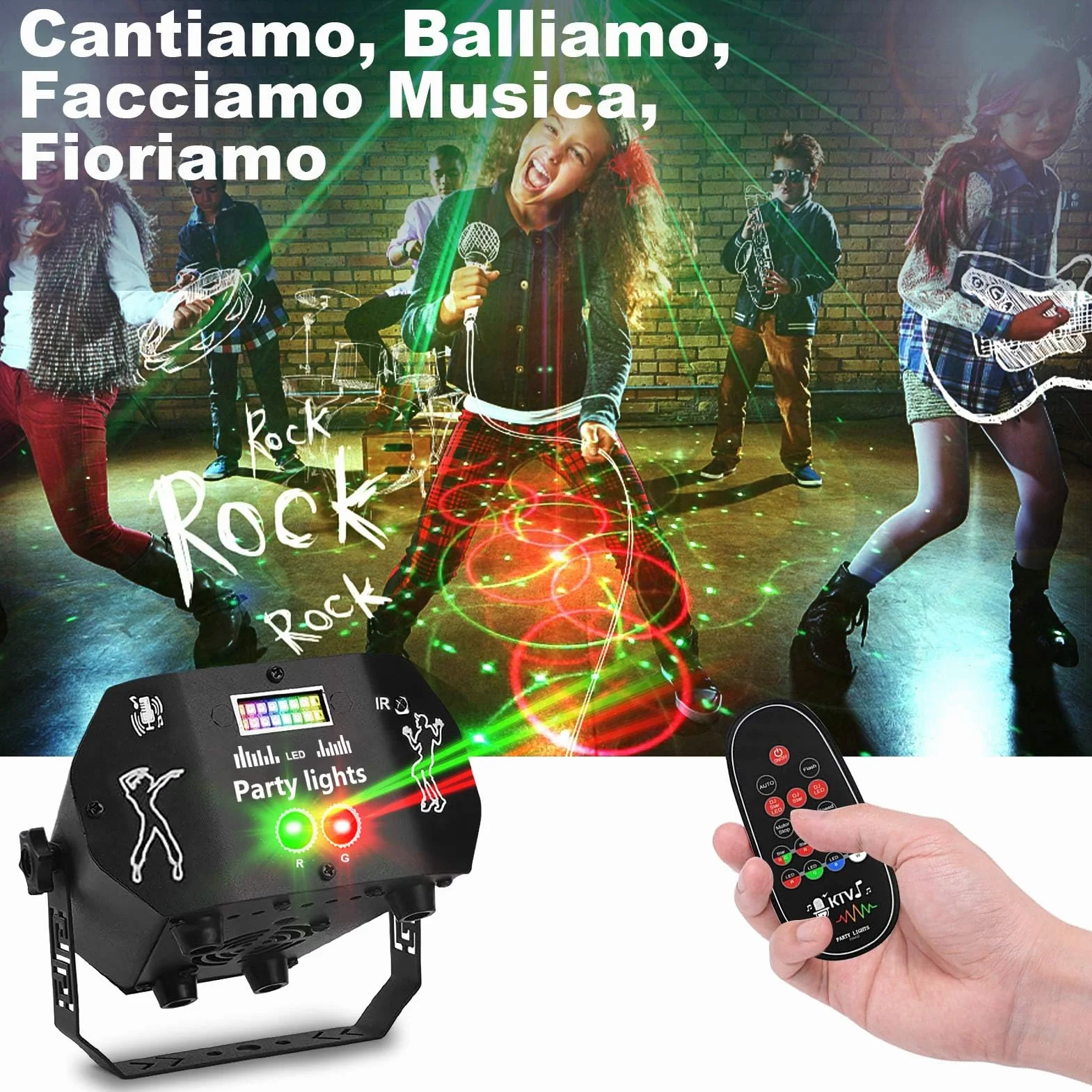Nauotk Lampa sceniczna z pilotem zdalnego sterowania, 60 trybów RGB, kontrolowana muzyką i stroboskopem lampka dyskotekowa z kablem USB o długości 2 m na Halloween, imprezę, Boże Narodzenie