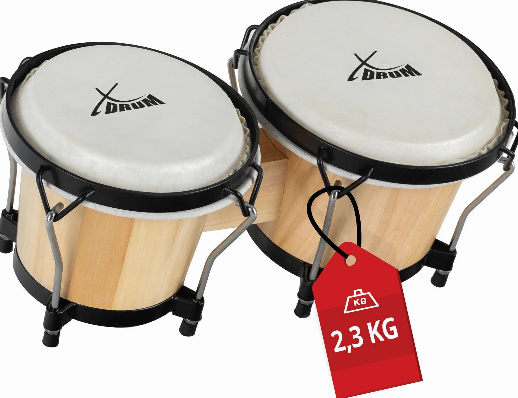 XDrum Bongos Club - 6" macho i 7" hembra - futro naturalne - profesjonalny system strojenia - czarny satynowany sprzęt - naturalny