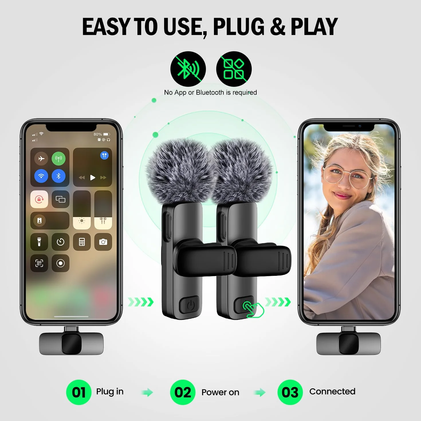 Bezprzewodowy mikrofon krawatowy, lavalier, z adapterem lightning i torbą do przechowywania, do iPhone’a, iPada, telefonów z Androidem, mini, do wideo i podcastów, z redukcją szumów
