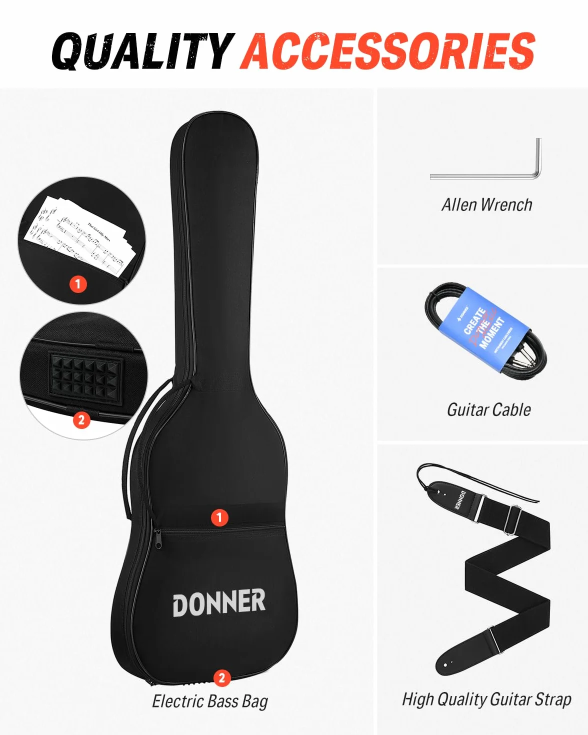 Donner Gitara elektryczna zestaw gitar elektrycznych w stylu LP 39 cali pełny rozmiar z torbą, paskiem, kablem (czarny)