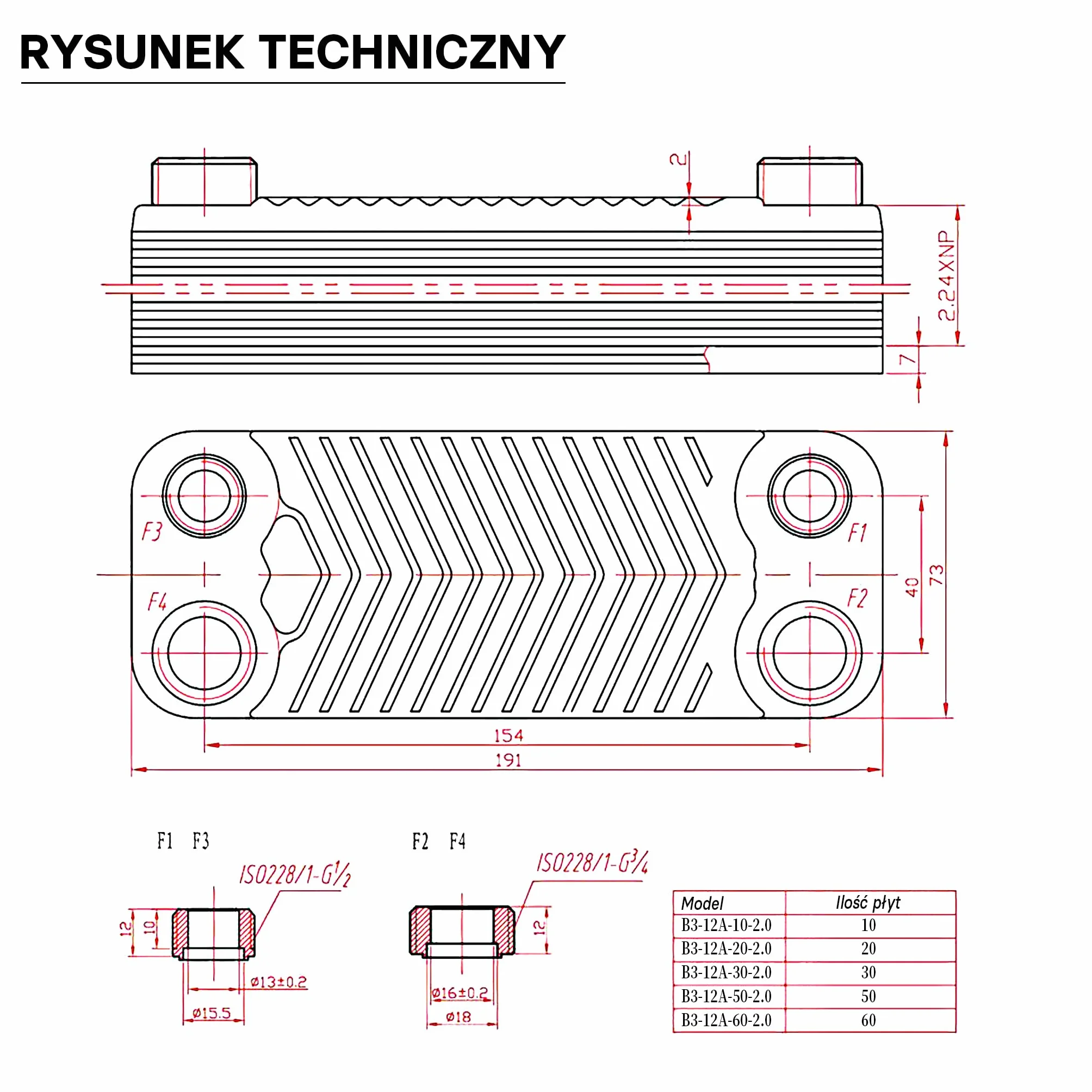 Wiltec Wymiennik płytowy 20 płyt, maks. 44 kW, maks. przepływ 4 m³/h, objętość 0,36 l, ze stali nierdzewnej do przekazywanie ciepła