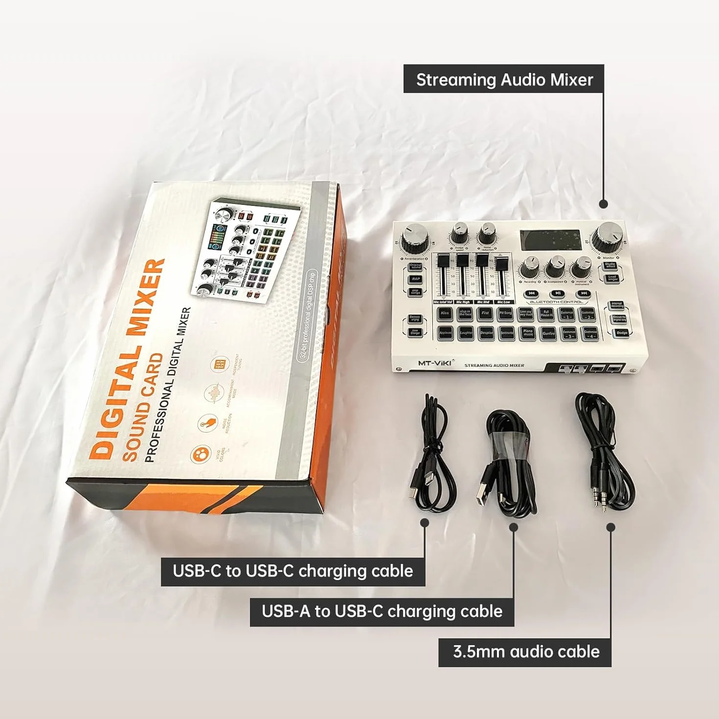MT-VIKI Gamingowy mikser audio konsola do płyt dźwiękowych z ekranem LCD 2,25 Karta dźwiękowa na żywo do PC/telefonu Nagrywanie na żywo Podcast/Youtube/Gaming