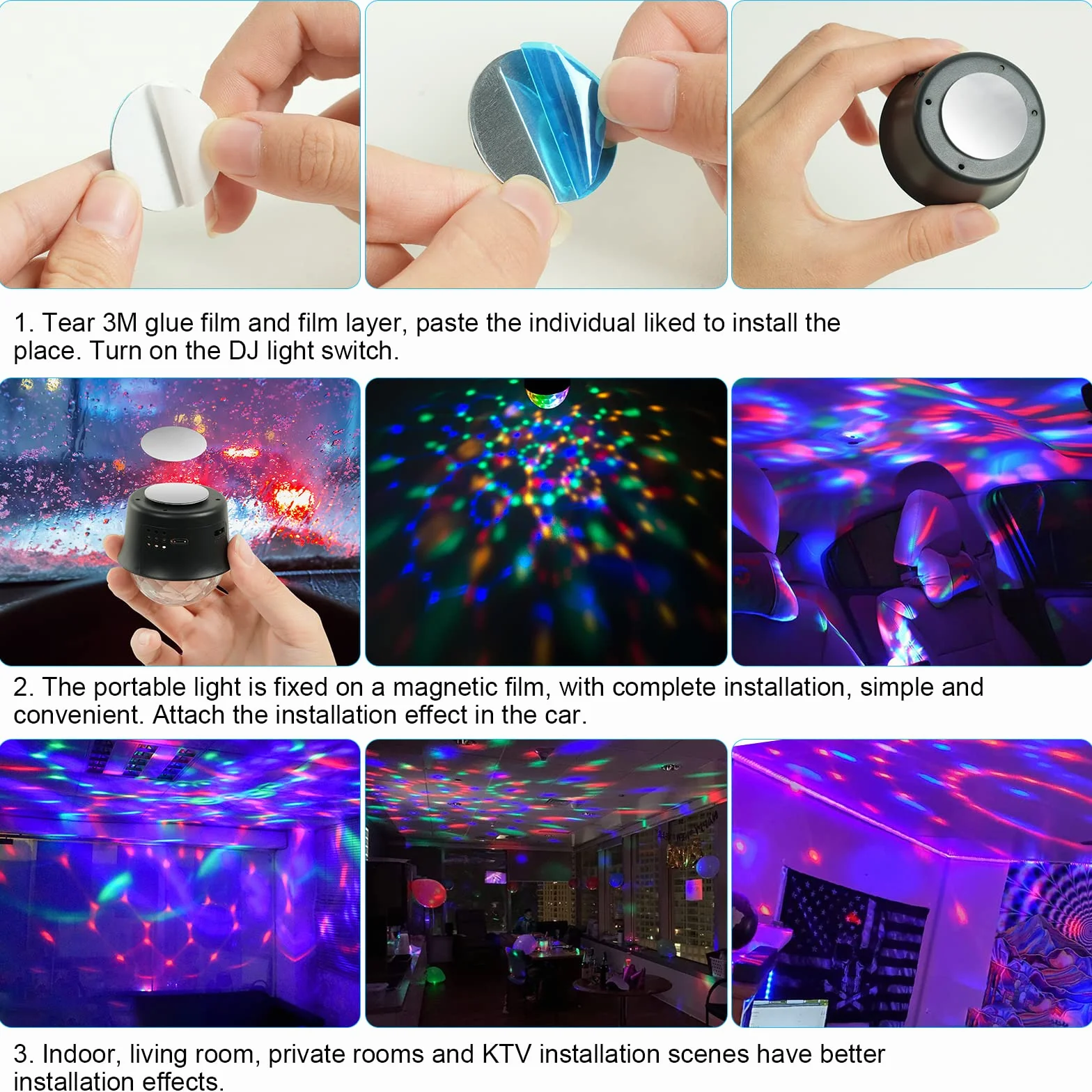 URAQT Disco Lights, Mini Aktywowane Dźwiękiem Oświetlenie Imprezow, 3W RGB Zmiana Kolorów, Przenośne Ladowanie Oświetlenie Sceniczne LED do Spotkań Rodzinnych, Przyjęcia Urodzinowego, Karaoke(1 Szt)