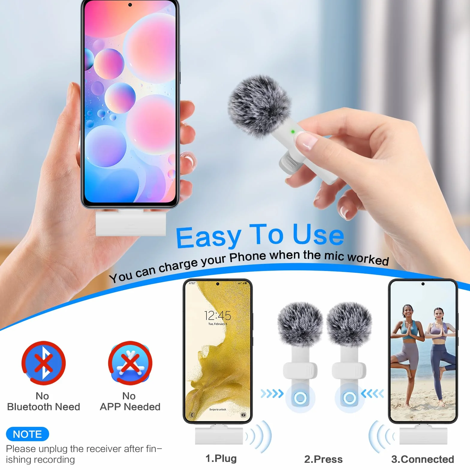 OSA Bezprzewodowy mikrofon Krawatowy USB-C do iPhone'a serii 15/Android/typu C, smartfona, laptopa, transmisji na żywo, TikTok, vlog
