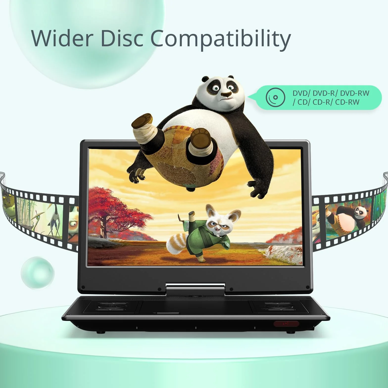 YOTON Przenośny odtwarzacz DVD 16,9" z obrotowym ekranem HD 14,1" do samochodu, czas odtwarzania 4-6 godzin z akumulatorem, inteligentne odtwarzanie pamięci, obsługa USB/SD [nie obsługuje Blu-ray]