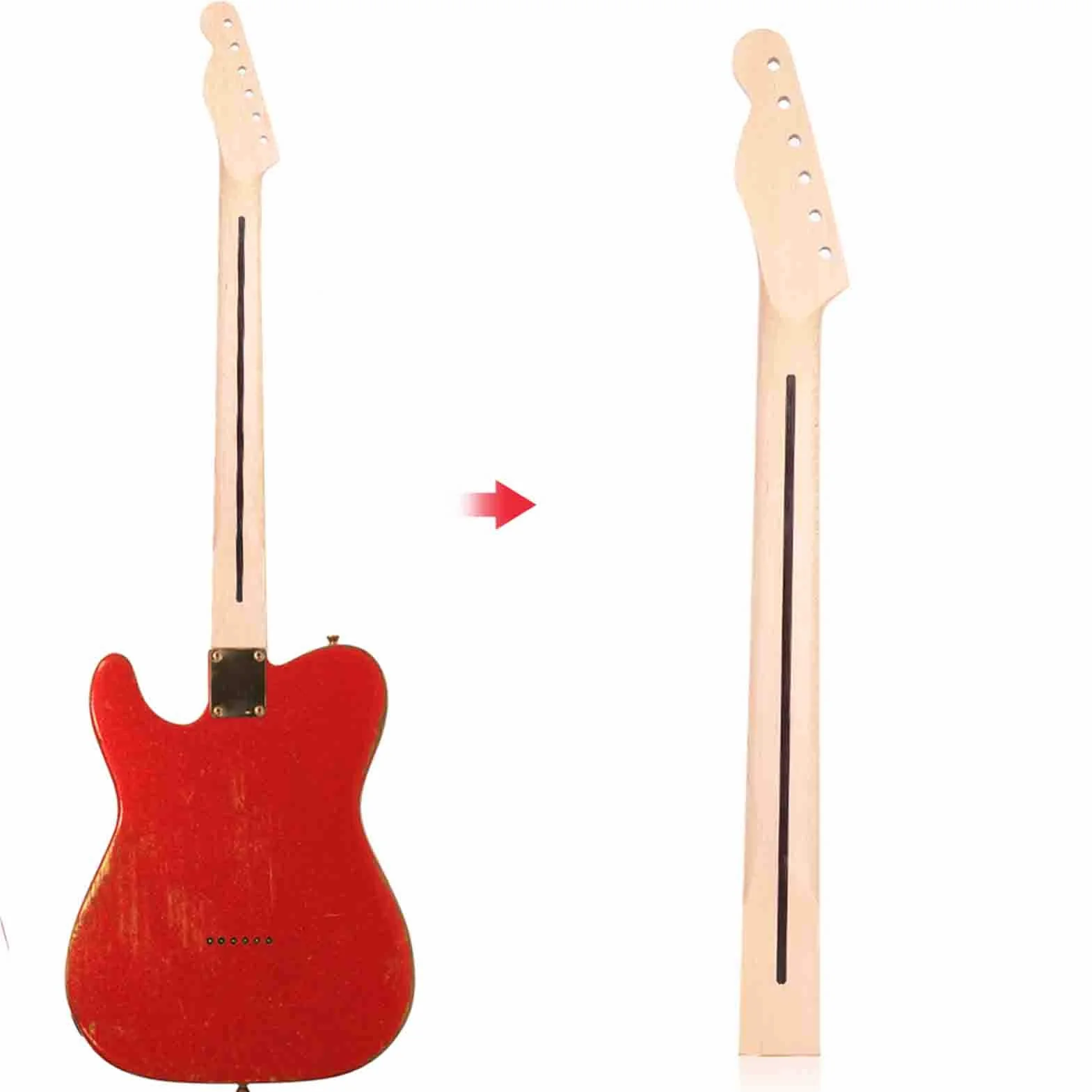 Gryf Gitary, 22 Progi Klon Drewniany Gryf Gitary Elektrycznej z Czarnymi Kropkami do Gitar w Stylu TL (Z tylną linią środkową)