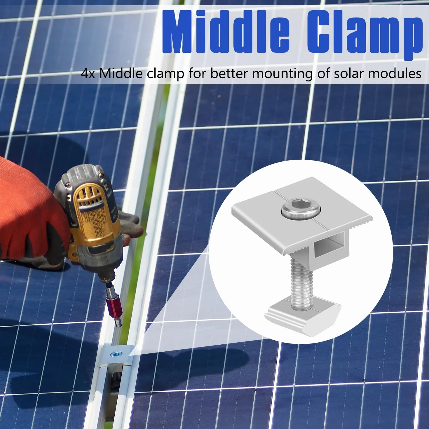 Wiseten 12 sztuk uchwytów do modułu solarnego, zaciski końcowe 30 mm, zaciski środkowe, 8 paneli słonecznych Z, zacisk krawędziowy + 4 regulowane zaciski modułowe w kształcie litery T do oprawionego