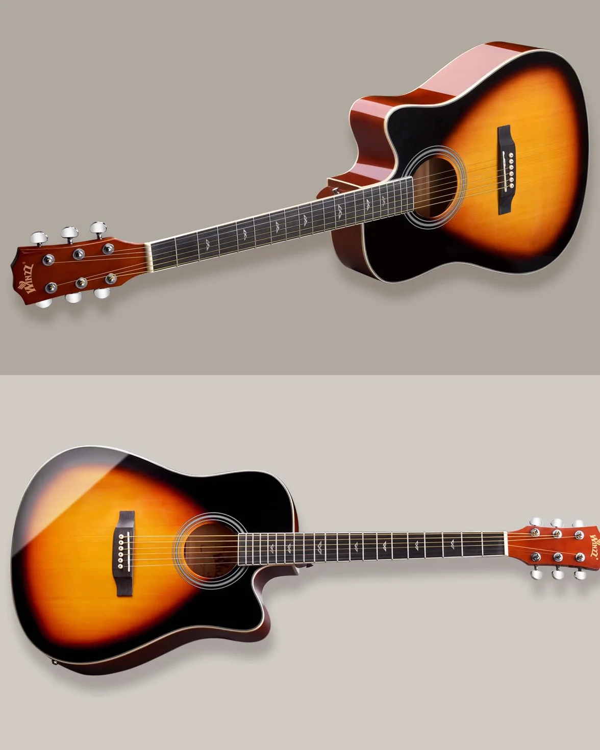 Winzz Elektryczna gitara akustyczna 4/4, zestaw do gitary westernowej, dla początkujących, gitara akustyczna, 41", z 4-pasmowym korektorem (Dreadnought, błyszcząca)