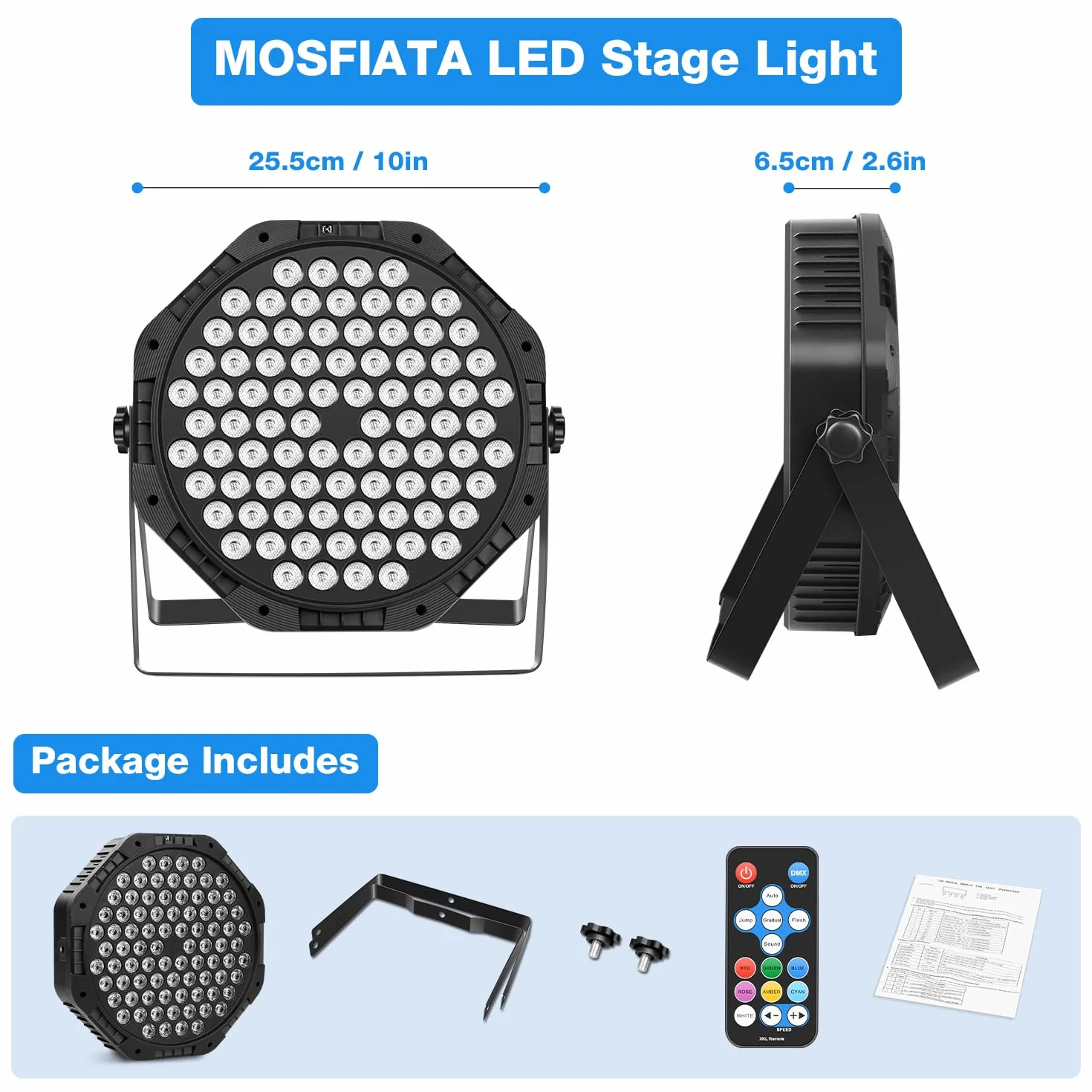 MOSFiATA Reflektor LED Par 72 W, światło sceniczne, oświetlenie dyskotekowe, oświetlenie imprezowe z 84 diodami LED RGB, na scenę, dyskotekę, DJ bar, wesele, haloween, Boże Narodzenie