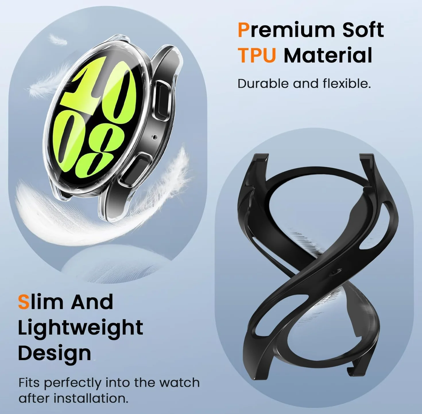 ivoler 3 sztuki etui z osłoną ekranu do Samsung Galaxy Watch 6 44 mm, pełne etui ochronne z miękkiego TPU cienkie, odporne na wstrząsy etui odporne na zarysowania (2 przezroczyste 1 czarne)