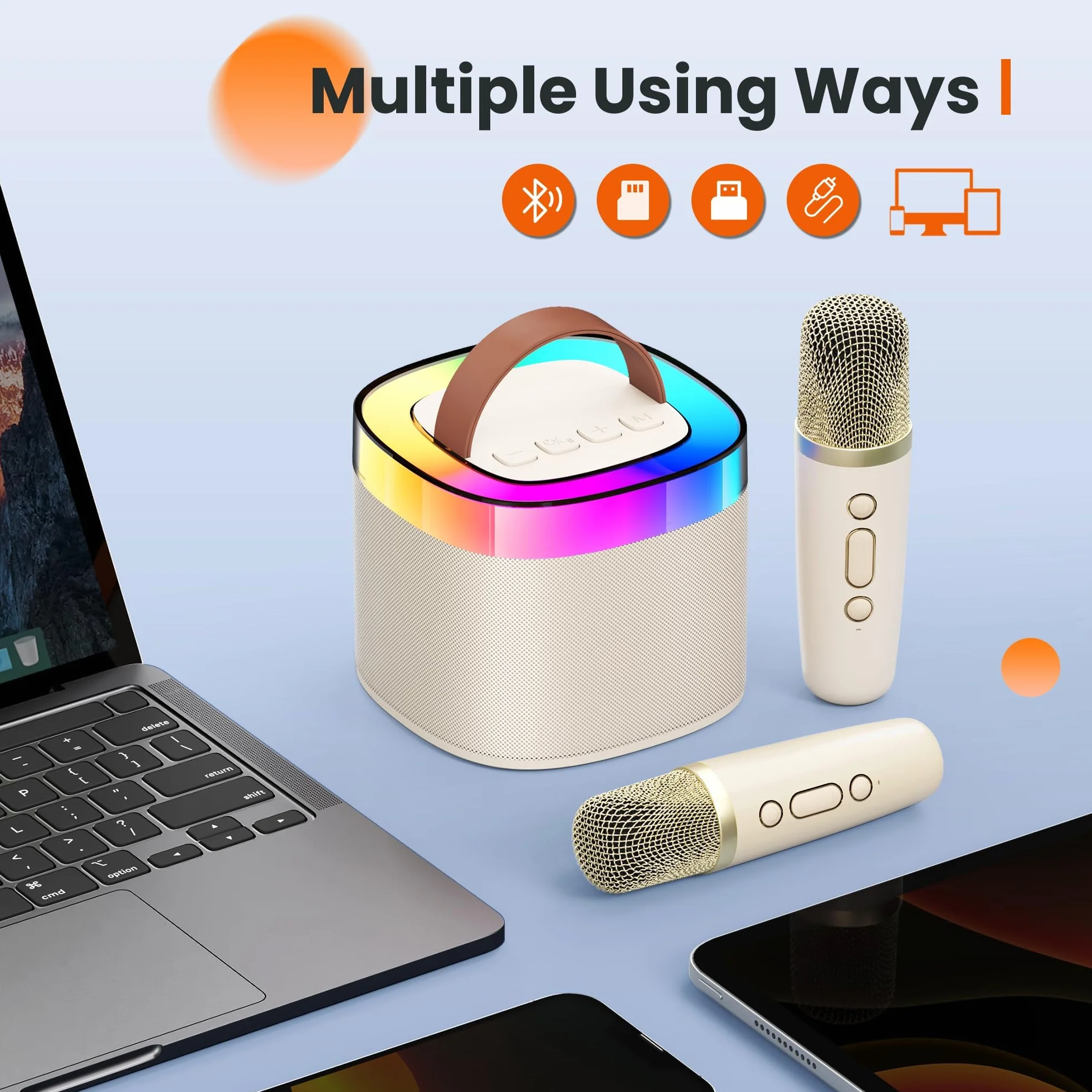 Ankuka Przenośny ekspres do karaoke Bluetooth, głośnik karaoke Bluetooth z 2 mikrofonami, przetwornikami i lampkami LED, prezent dla przyjaciół, czarny