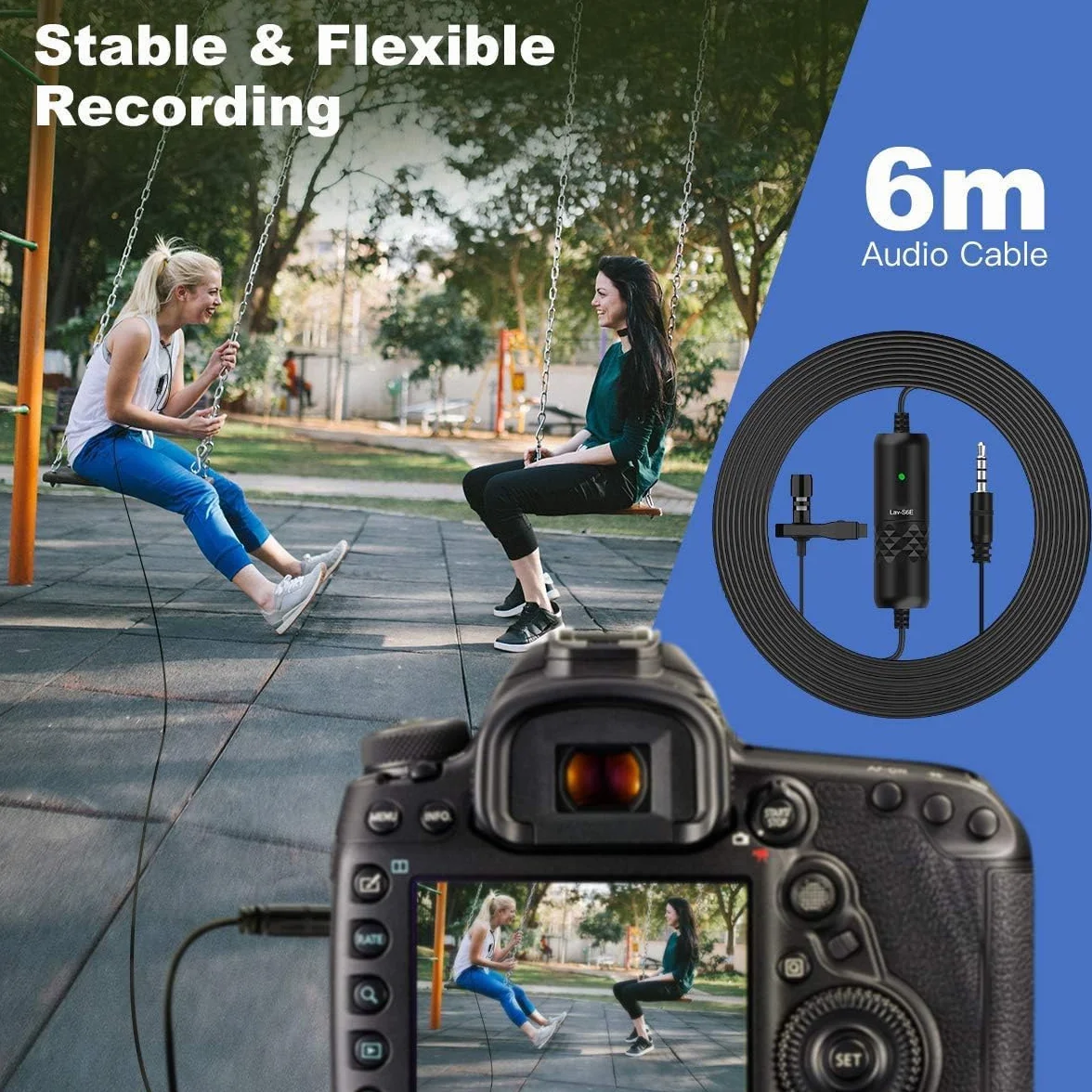 Moman 6 m mikrofon lavalier, lav-S6E, mikrofon z klipsem, wielokierunkowy, pojemnościowy, mini klips z kablem do kamery DSLR, telefonu komórkowego/laptopa/komputera, wywiadów, wideokonferencji,