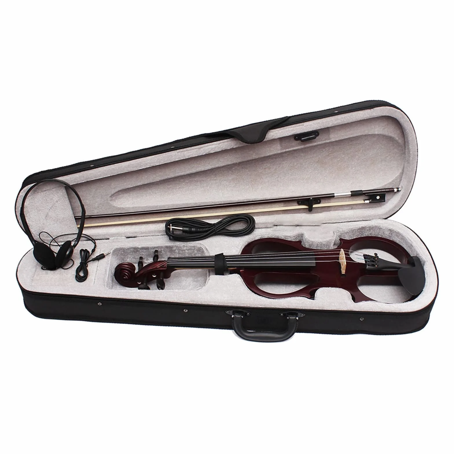 4/4 Elektryczne Ciche Skrzypce Dwustronne Instrument Strunowy Z Akcesoriami Case Cable Skrzypce