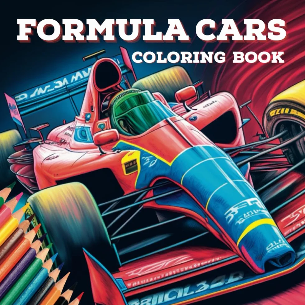 Formula Racing Cars Coloring Book: 50 Full Page Illustrations featuring Fast Circuit Racing Formula Cars and Motorsport Scenes For Ages 9 years to Adult
