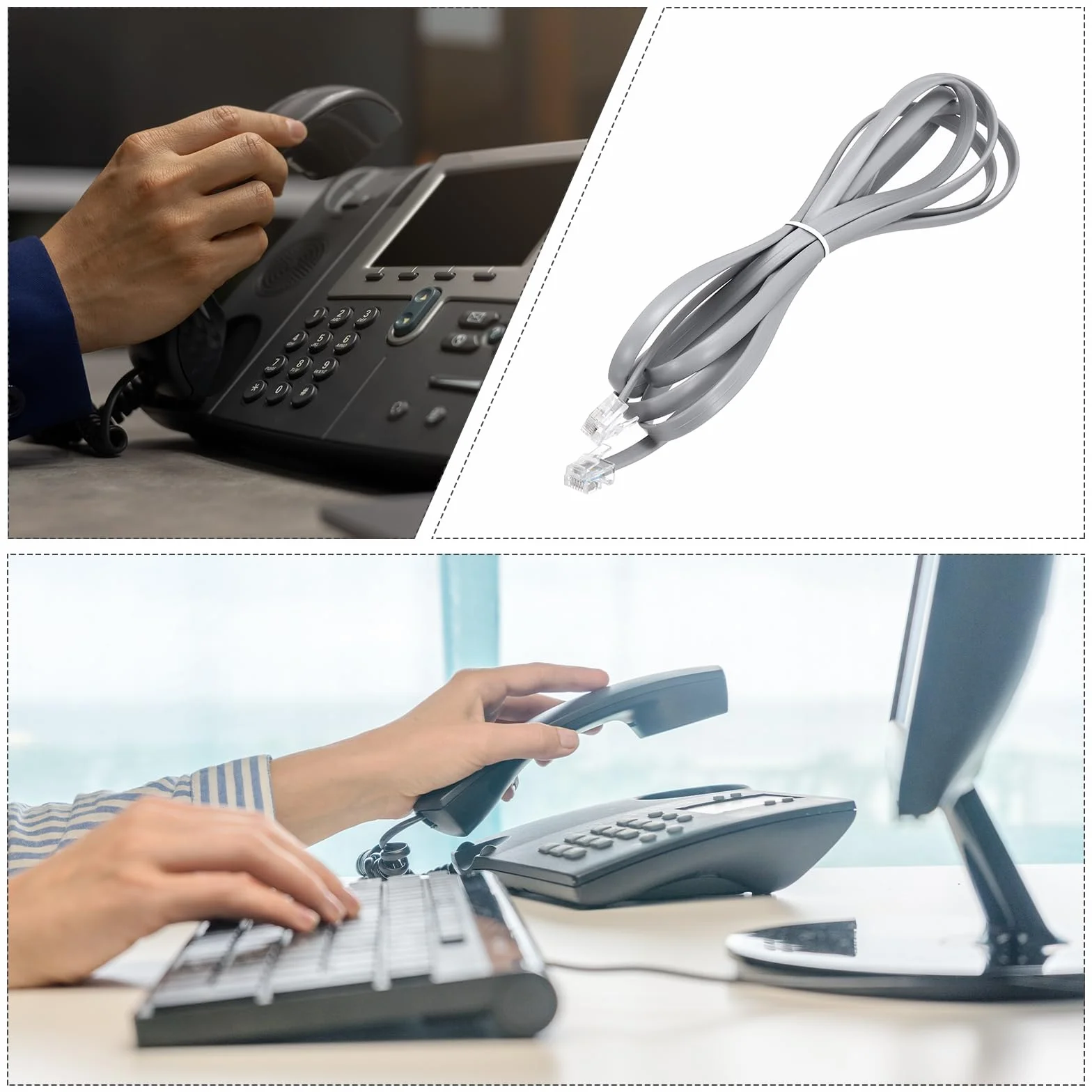 QUARKZMAN 1 opakowanie kabla telefonicznego, 6,6 stóp kabel telefoniczny RJ12 6P6C męski na męski prosty kabel połączeniowy do domu, biura, szary