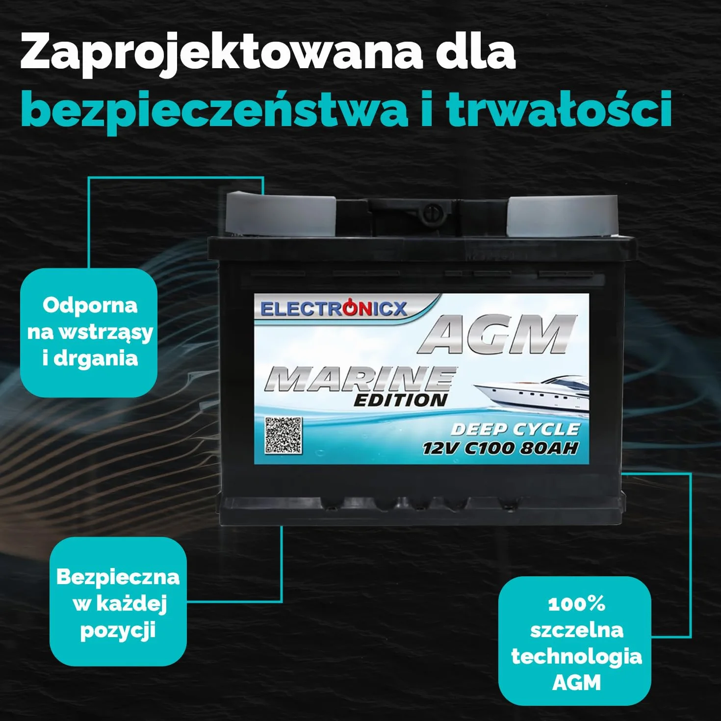 Bateria AGM 80Ah 12V – Akumulator Głęboko-Cykliczny Bezobsługowy do Kampera, Przyczepy, Łodzi, Movera, Systemów Solarnych i Zastosowań Off-Grid