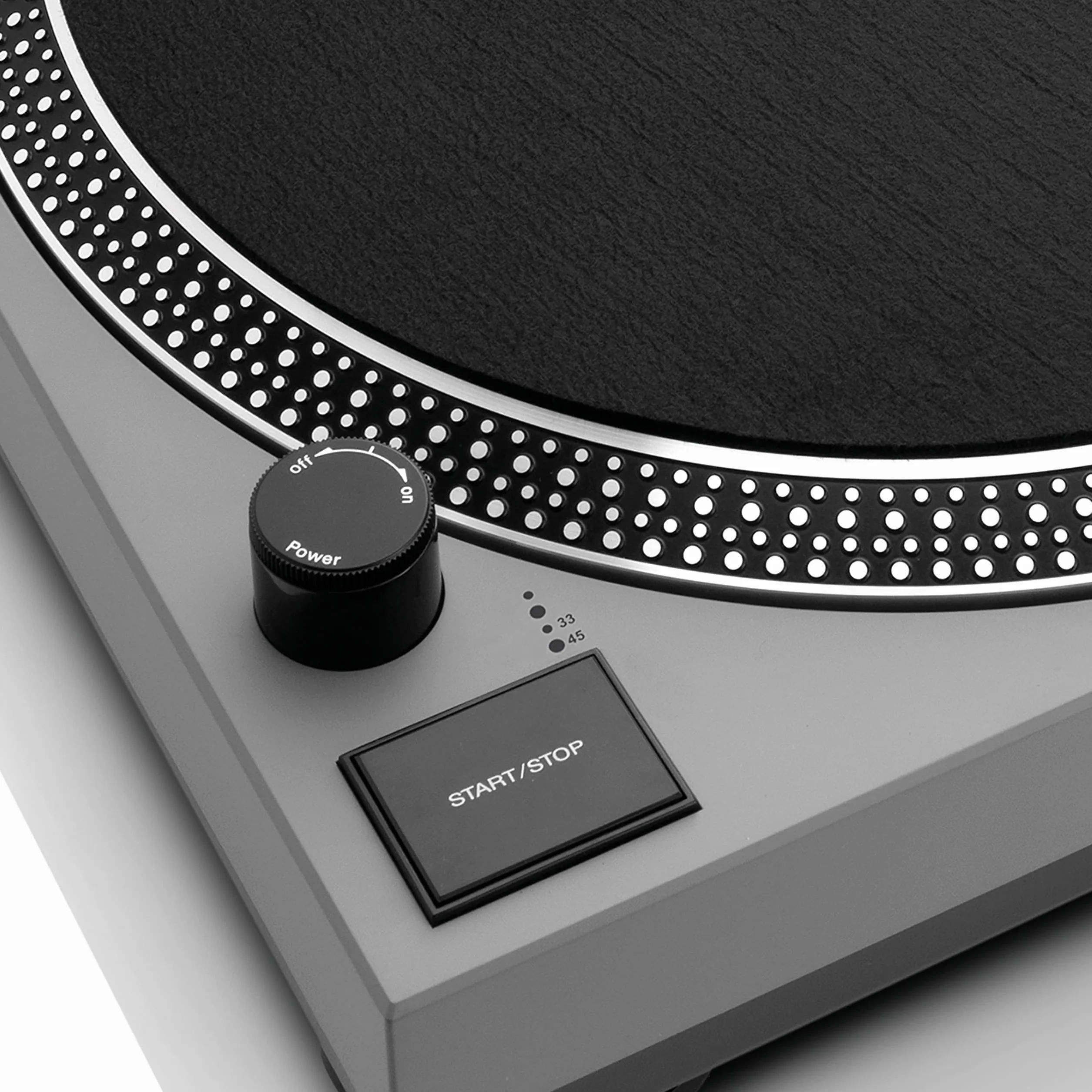 Lenco L-3810 gramofon z napędem bezpośrednim – gramofon DJ – 33/45 obr./min – Pitch Control – system magnetycznego odbiornika dźwięku – oświetlenie igły, kontrola Pitch Control – matowy szary