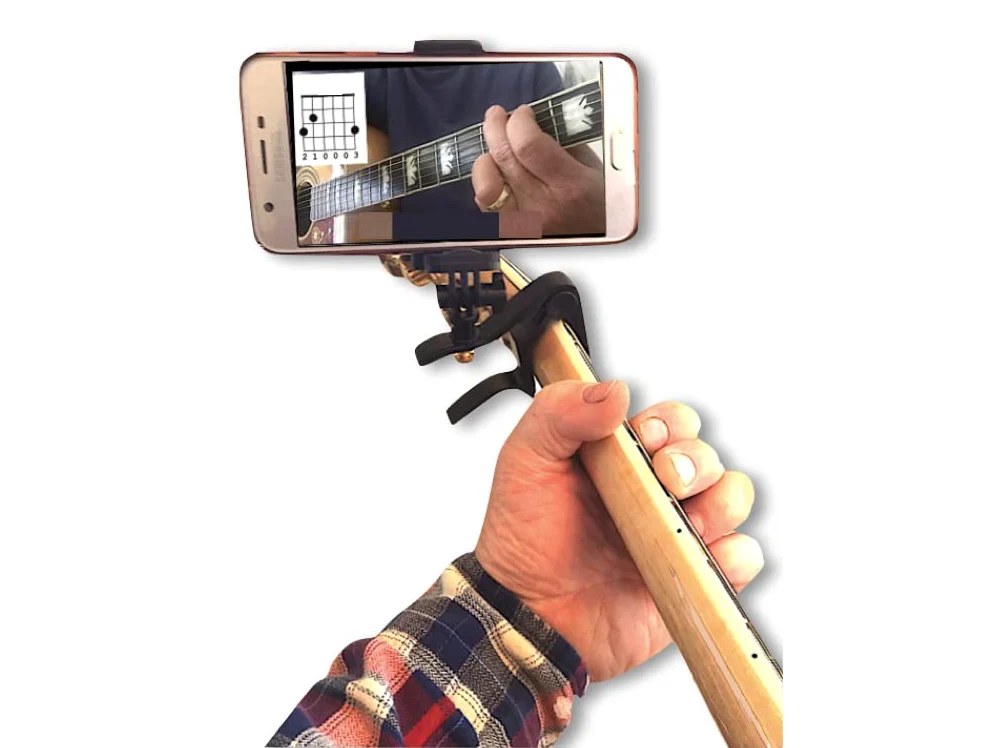 Smart-Po Kapodaster gitarowy do smartfona | kompatybilny z systemem Android i iPhone Dock Headstock zacisk szyi | uchwyt na telefon komórkowy pomaga muzykom | Gitary elektryczne lub akustyczne