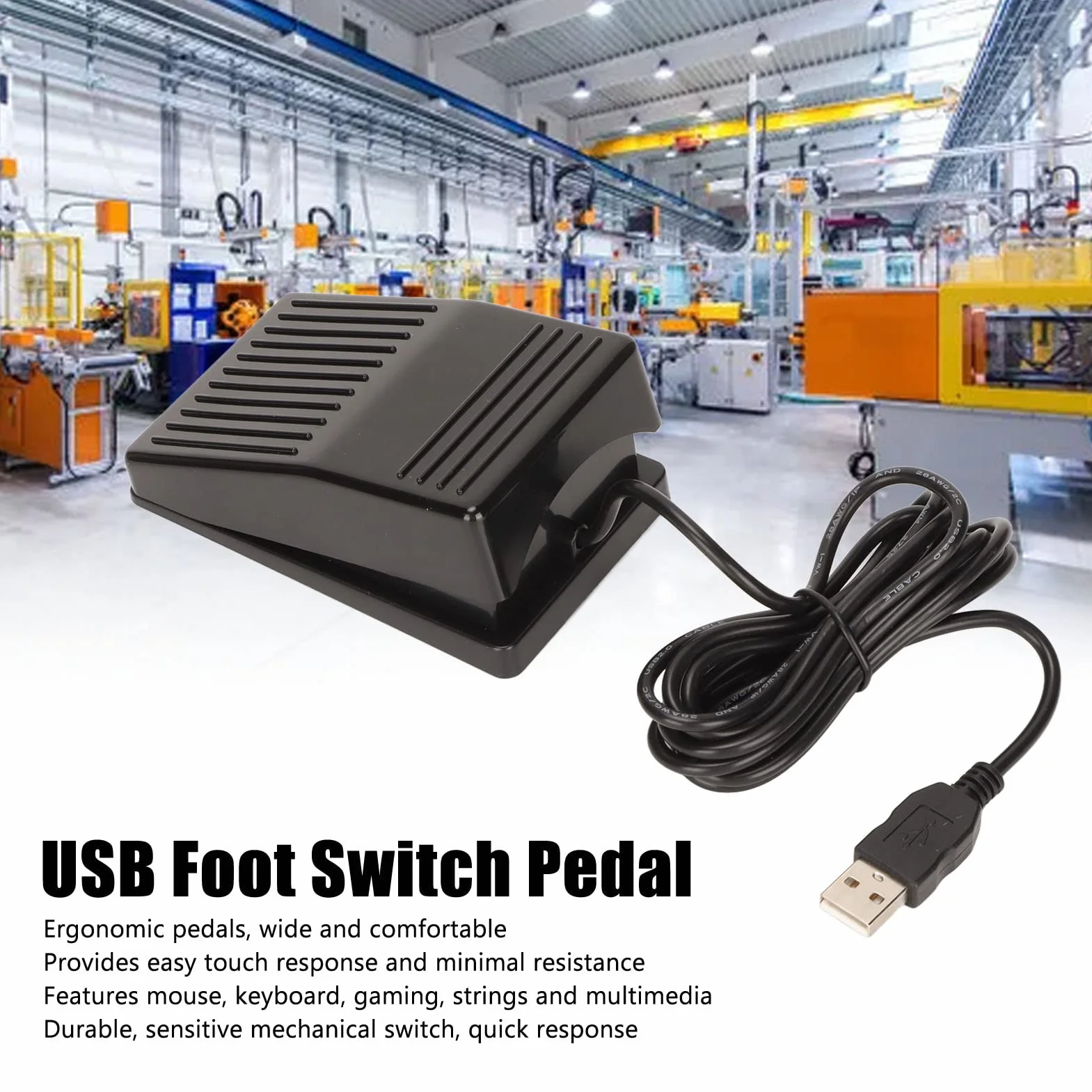 Metalowy Przełącznik Nożny USB z Pojedynczym Pedałem Sterowanie Jednym Klawiszem Program Przełącznika Nożnego Dostosowana Akcja HID do Gry z Klawiaturą Komputerową i Myszką z Kablem o Długości 2 Metró