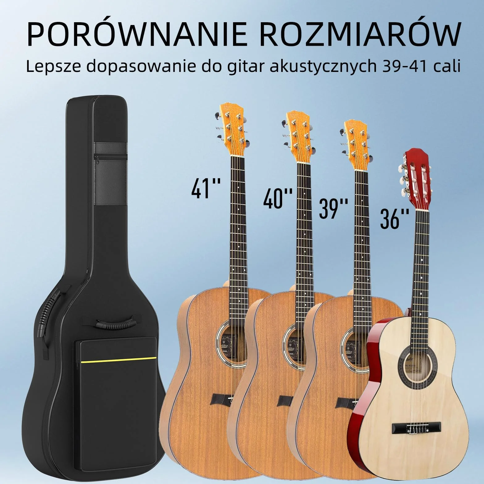 GLEAM Torba na gitarę – 8 mm wyściółka z gąbki do akustyki 104,1 cm – wodoszczelna