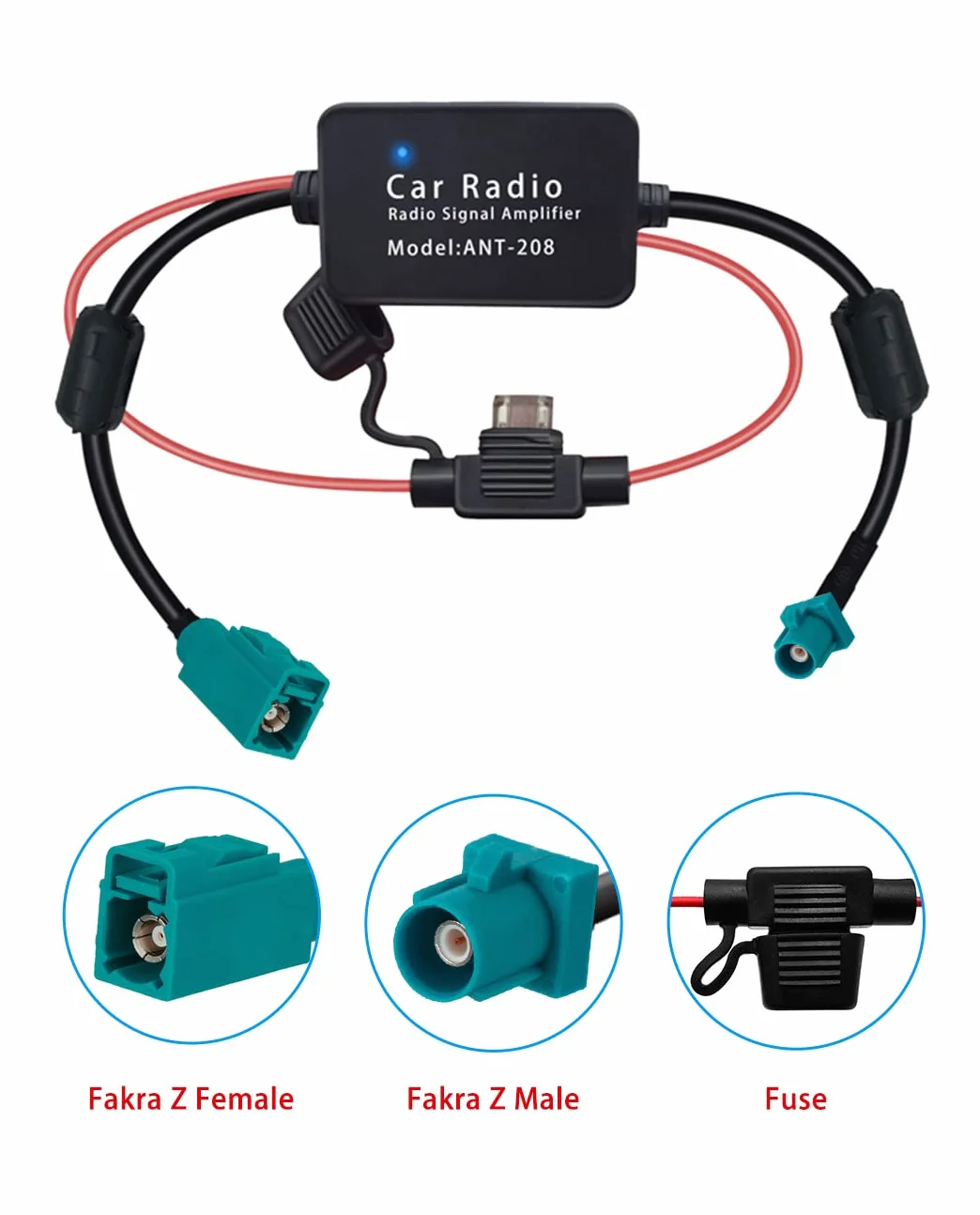 Vecys FM/AM DAB DAB+ Antena Samochodowa Wzmacniacz Sygnału Fakra Z Adapter Męski do żeńskiego 12V Digital Radio Antena Splitter Antena Wzmacniacz dla Audio Stereo Digital Car Radio