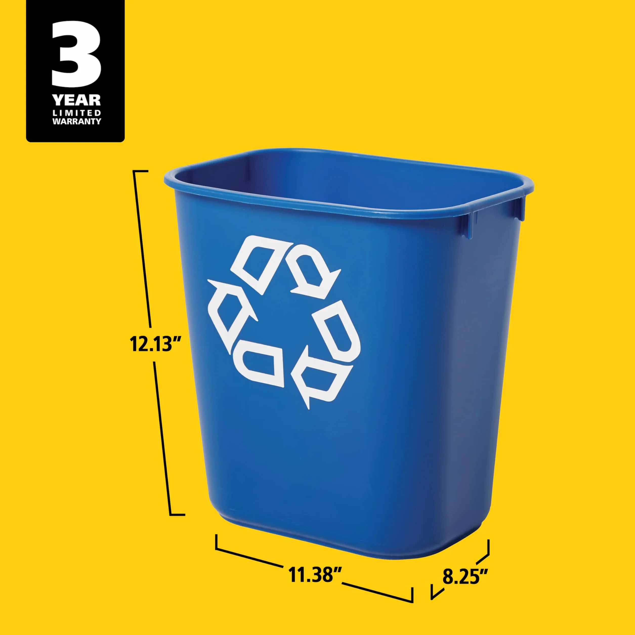 Rubbermaid Commercial Products Commercial 3.4gal Plastic Small Deskside Recycling Container- Blue