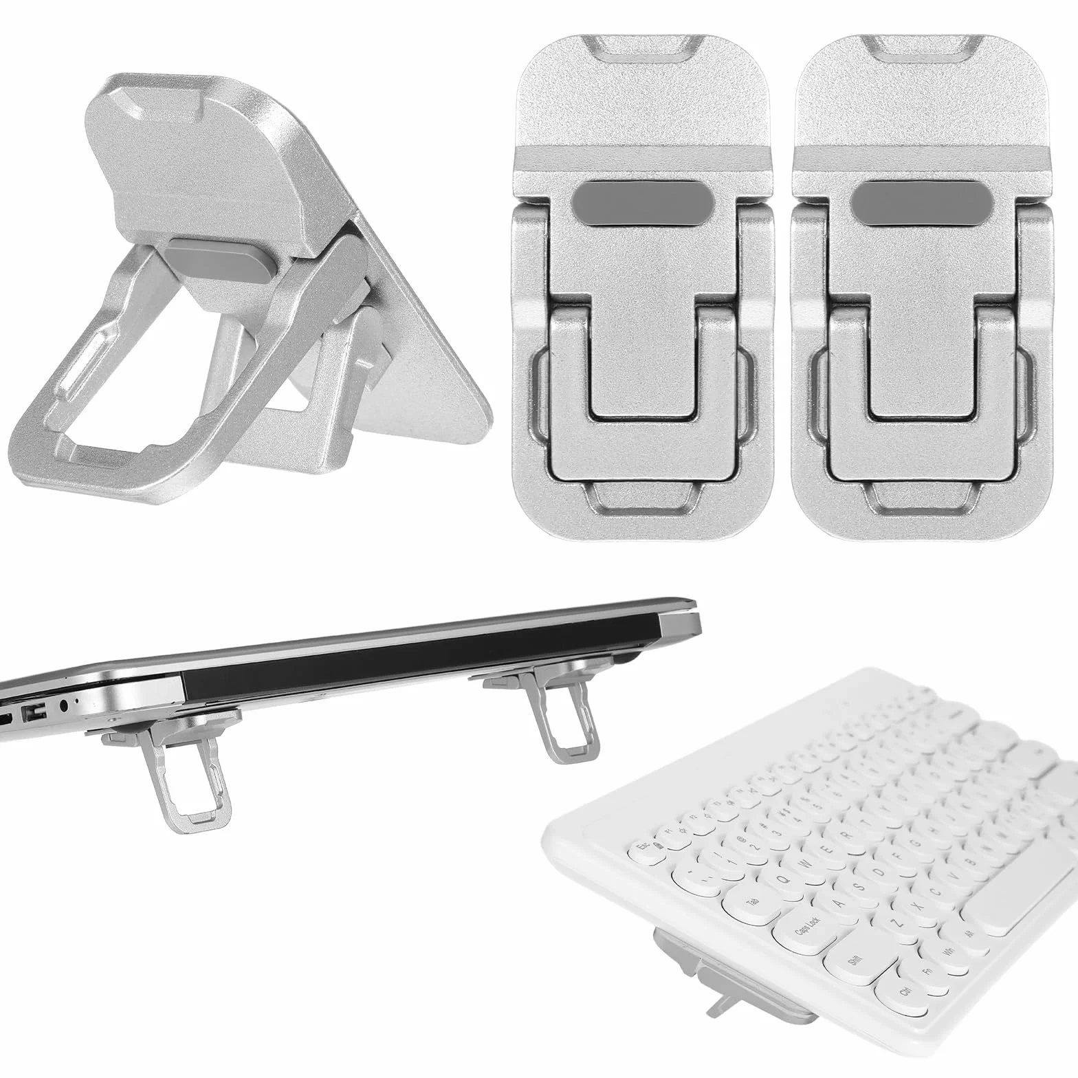 Mabor 2 sztuki stojaków na klawiaturę, podwójna regulacja, stojak na laptopa, keyboard, silikonowy, do większości laptopów, klawiatur, kolor srebrny