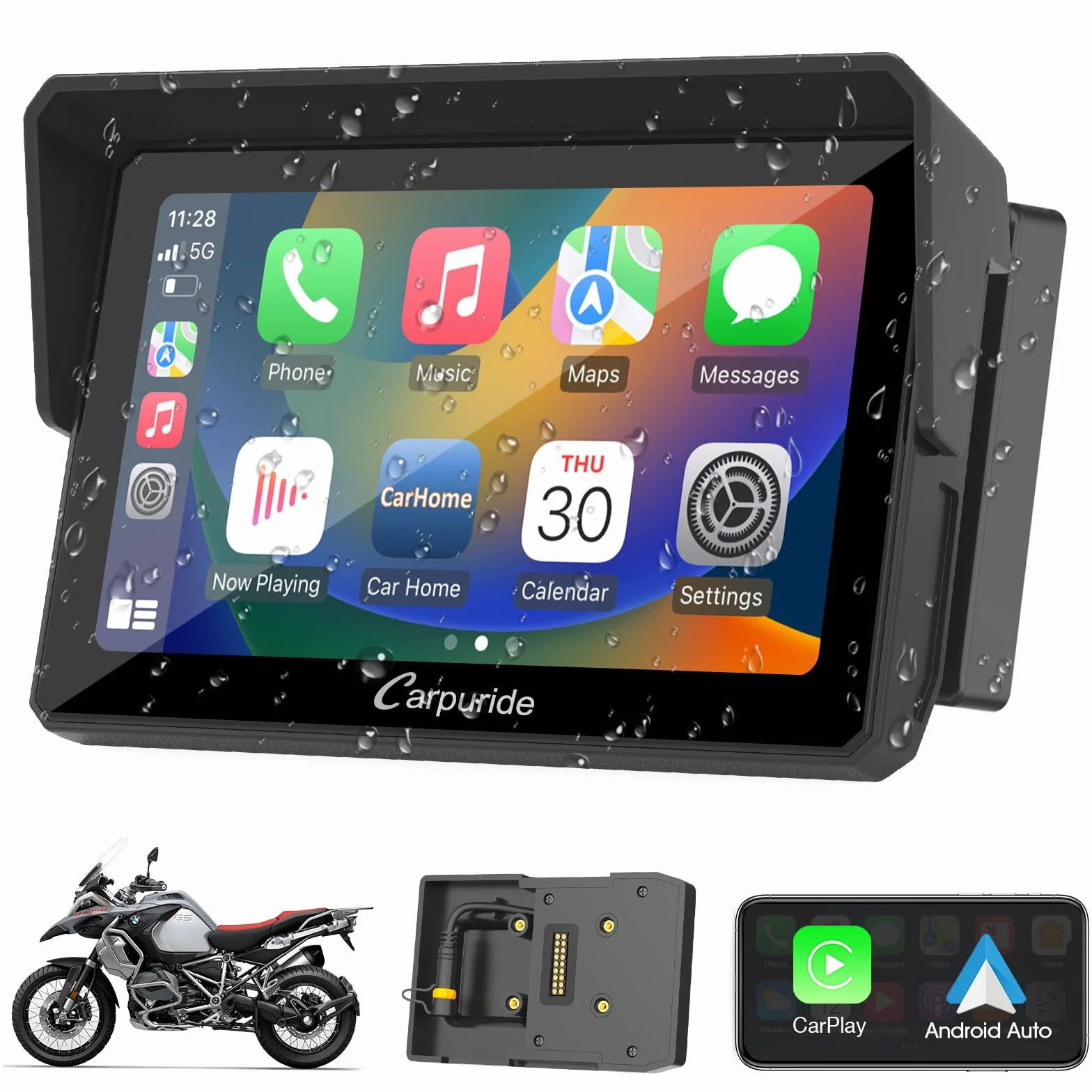 Carpuride w502B motocykl Carplay ekran do motocykla BMW R1200GS R1250GS S1000XR, wodoodporny ekran dotykowy, przenośna nawigacja GPS Carplay/Android do motocykla, podwójny Bluetooth