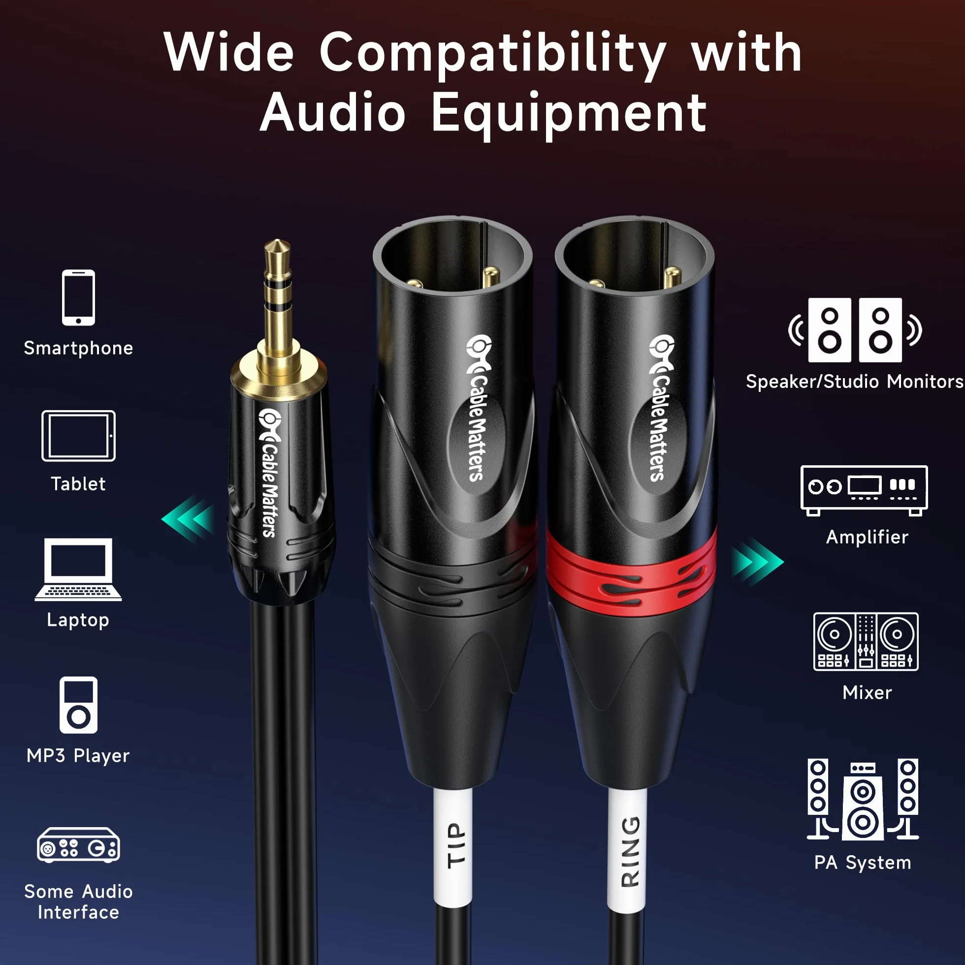Cable Matters 3,5 mm TRS na podwójny męski kabel XLR Breakout - 3,5 m